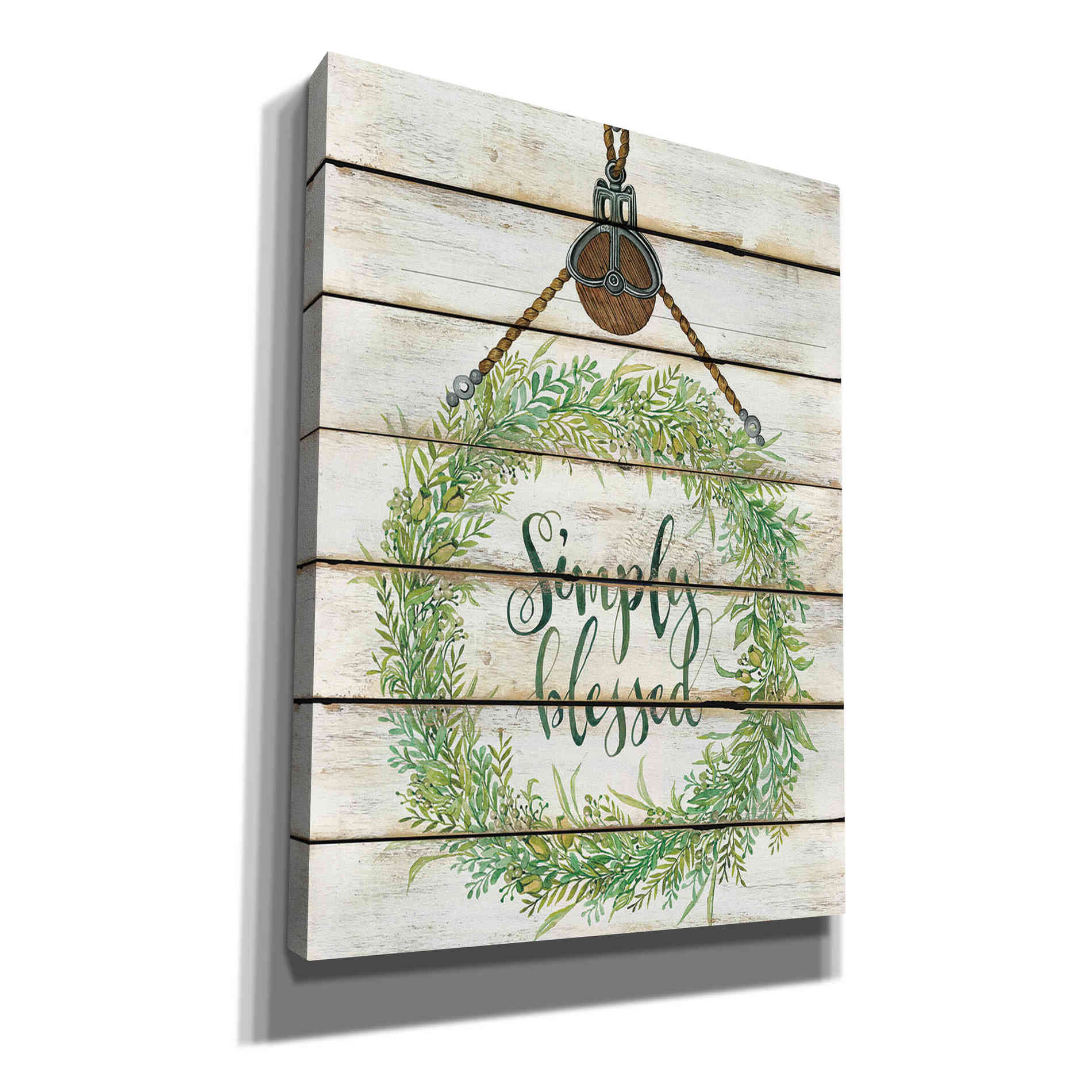 'Simply Blessed Wreath on Wood Panels' by Cindy Jacobs, Canvas Wall Art