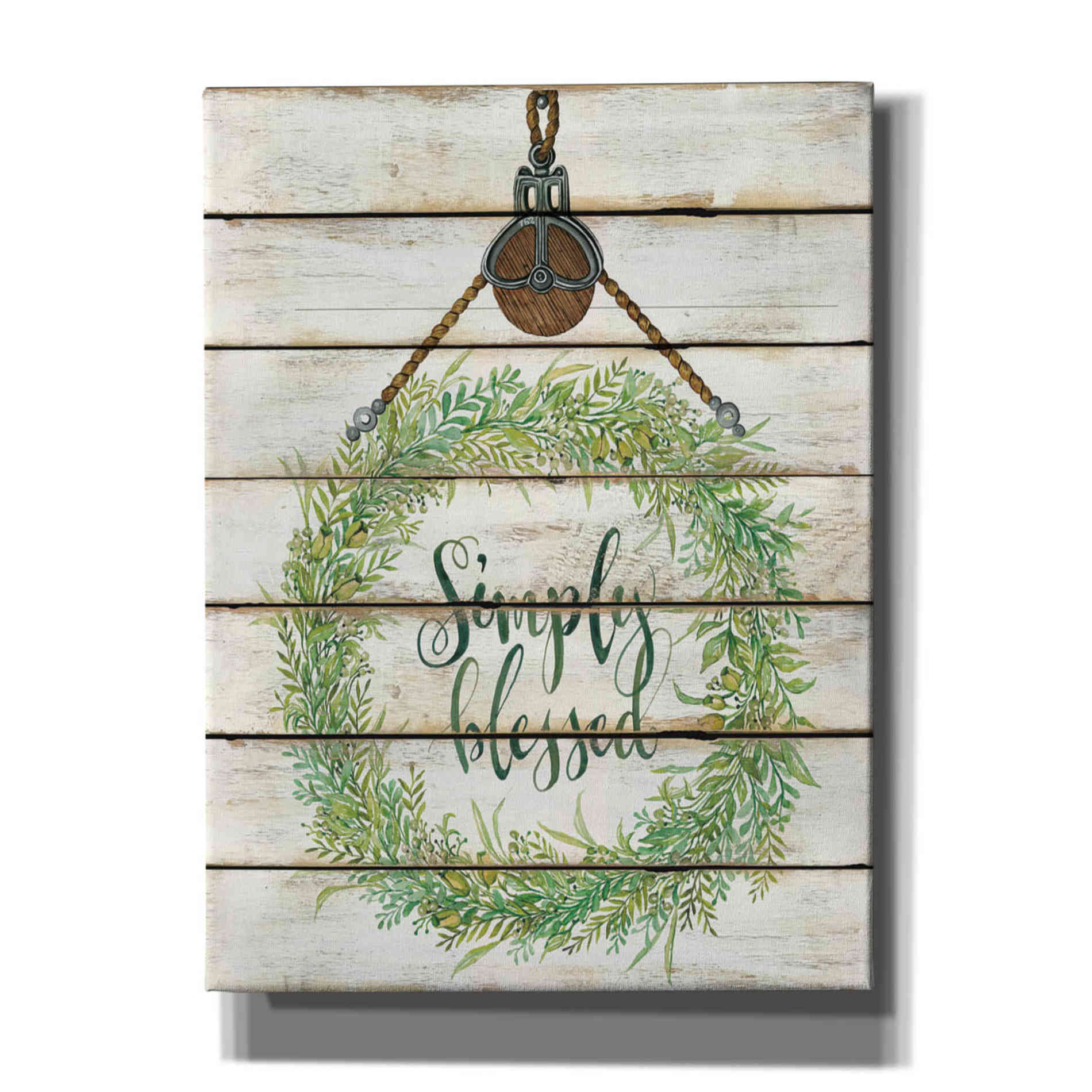 'Simply Blessed Wreath on Wood Panels' by Cindy Jacobs, Canvas Wall Art