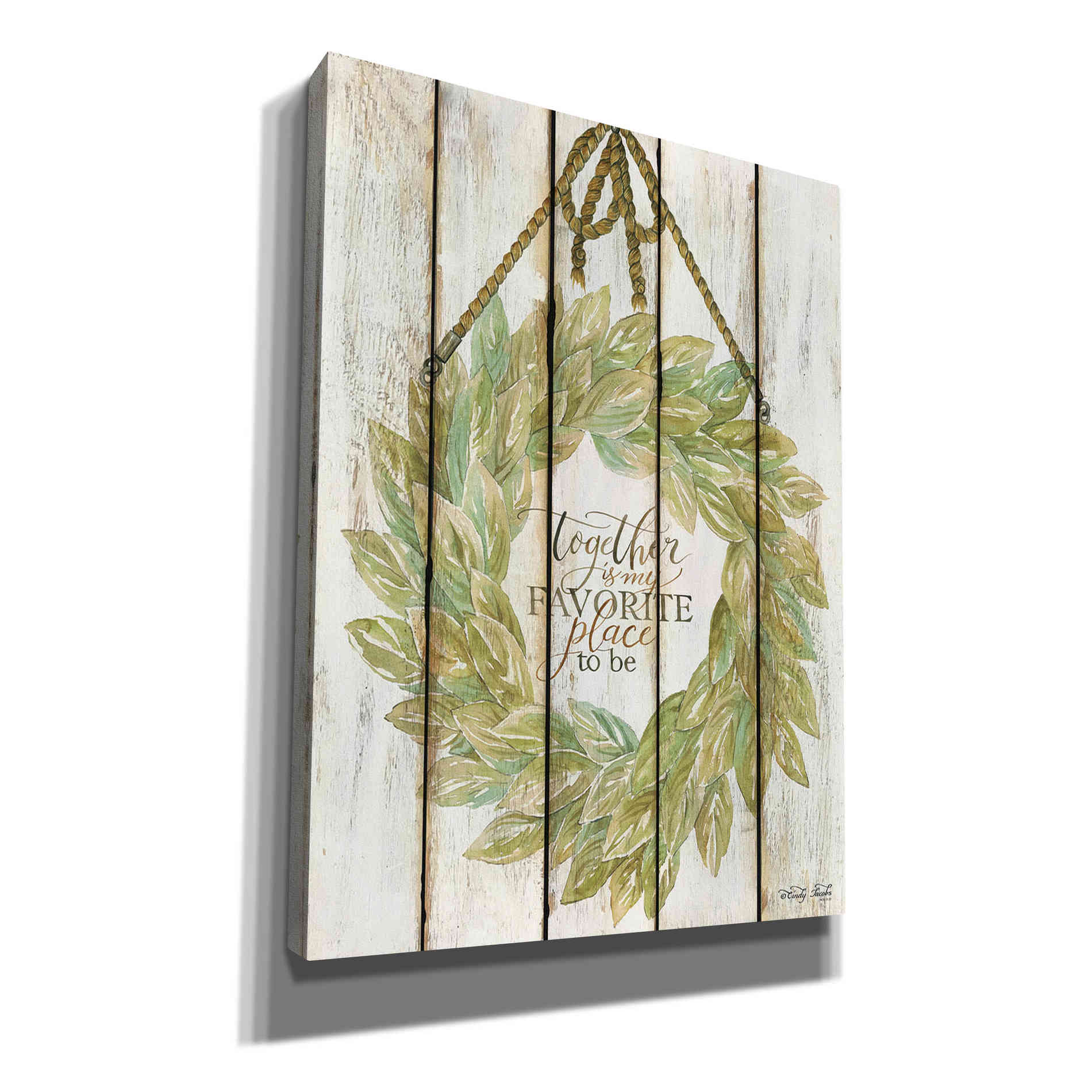 'Together Wreath on Wood Panels' by Cindy Jacobs, Canvas Wall Art