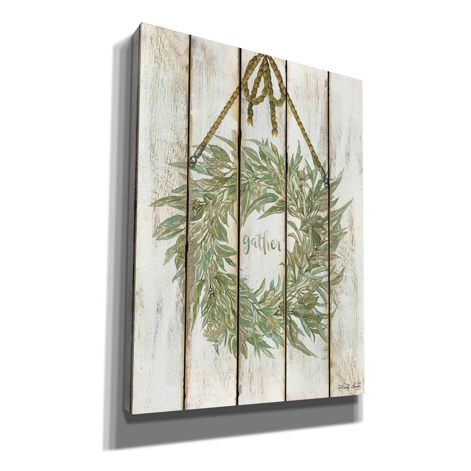 'Gather Wreath on Wood Panels' by Cindy Jacobs, Canvas Wall Art