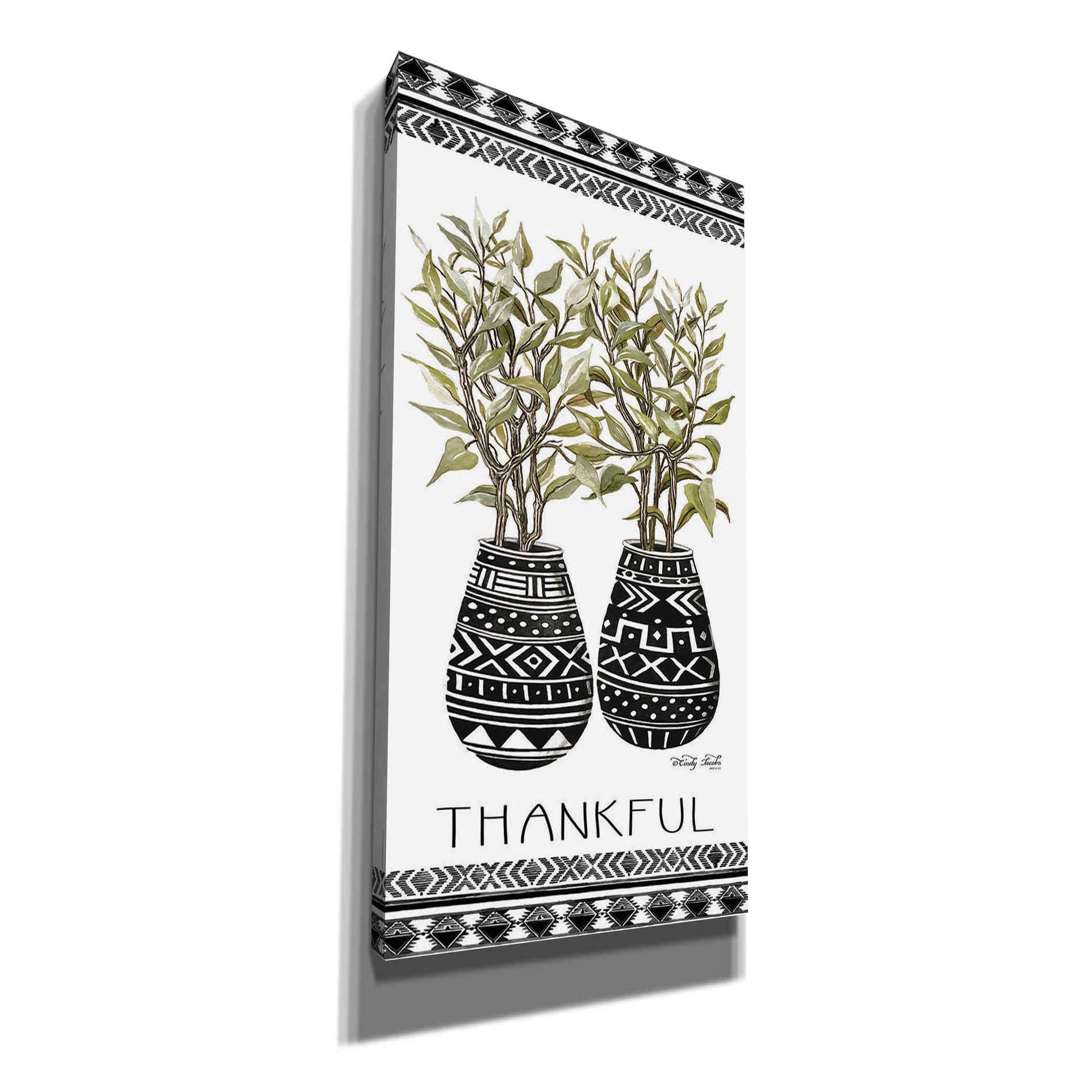 'Thankful Mud Cloth Vase' by Cindy Jacobs, Canvas Wall Art