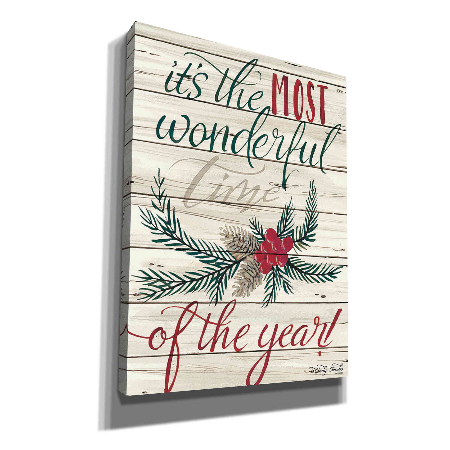 'The Most Wonderful Time Shiplap 2' by Cindy Jacobs, Canvas Wall Art