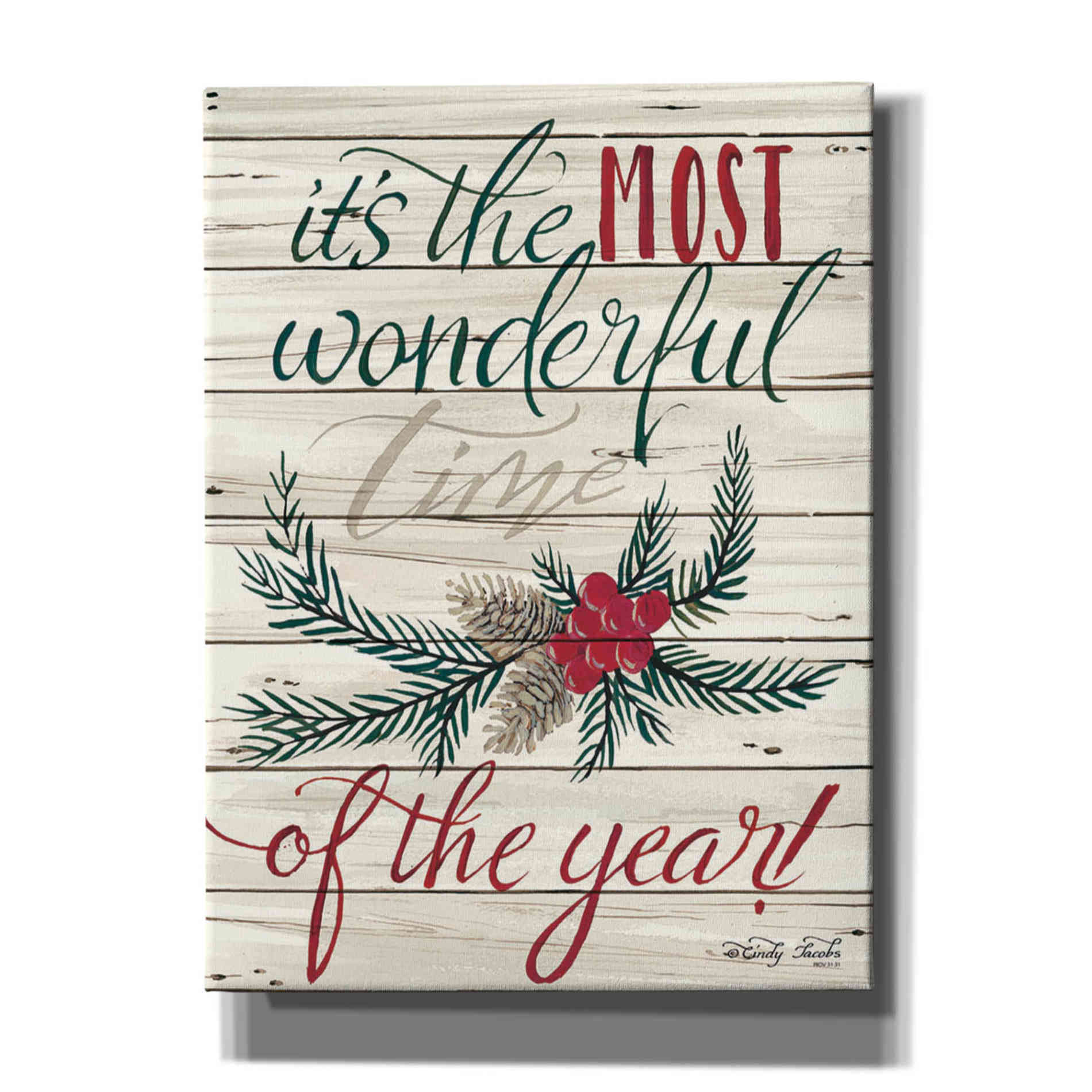 'The Most Wonderful Time Shiplap 2' by Cindy Jacobs, Canvas Wall Art