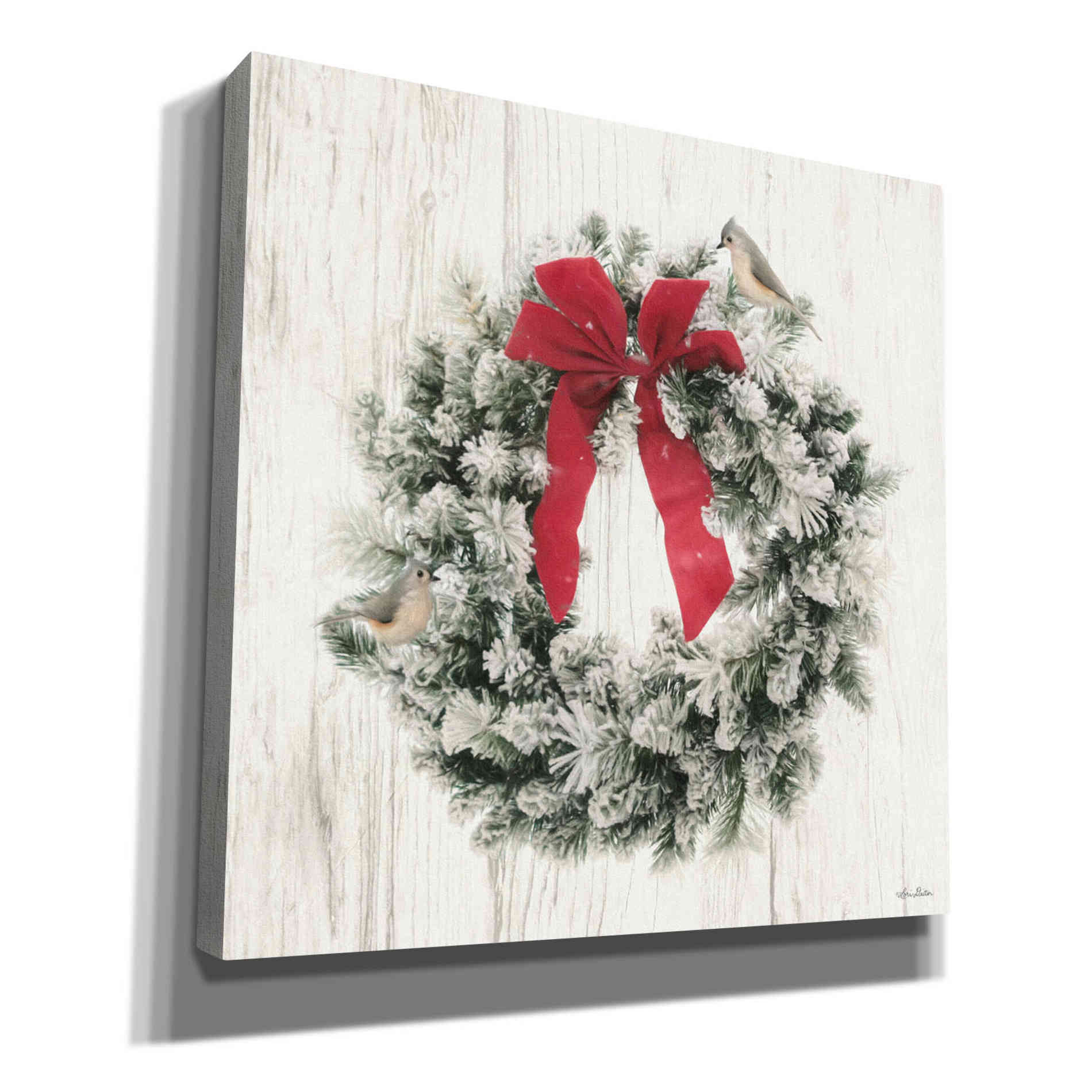 'Titmouse Christmas Wreath' by Lori Deiter, Canvas Wall Art