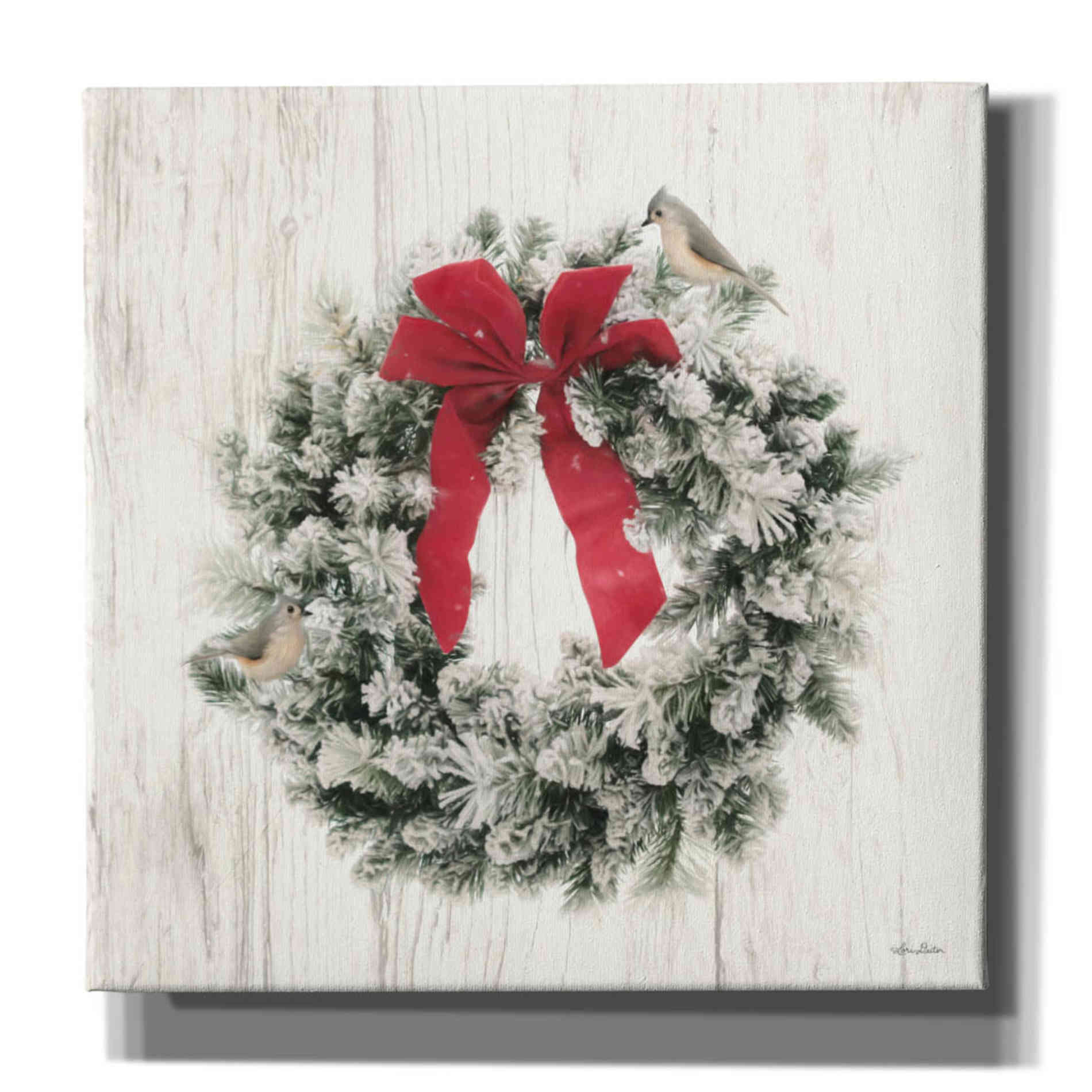 'Titmouse Christmas Wreath' by Lori Deiter, Canvas Wall Art