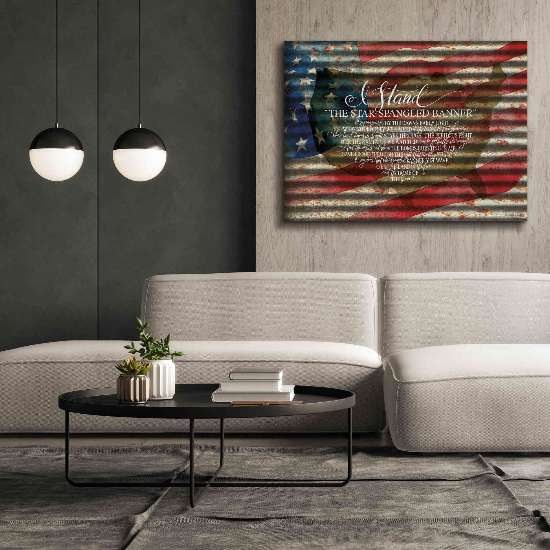 'I Stand American Flag on Metal' by Cindy Jacobs, Canvas Wall Art,54 x 40