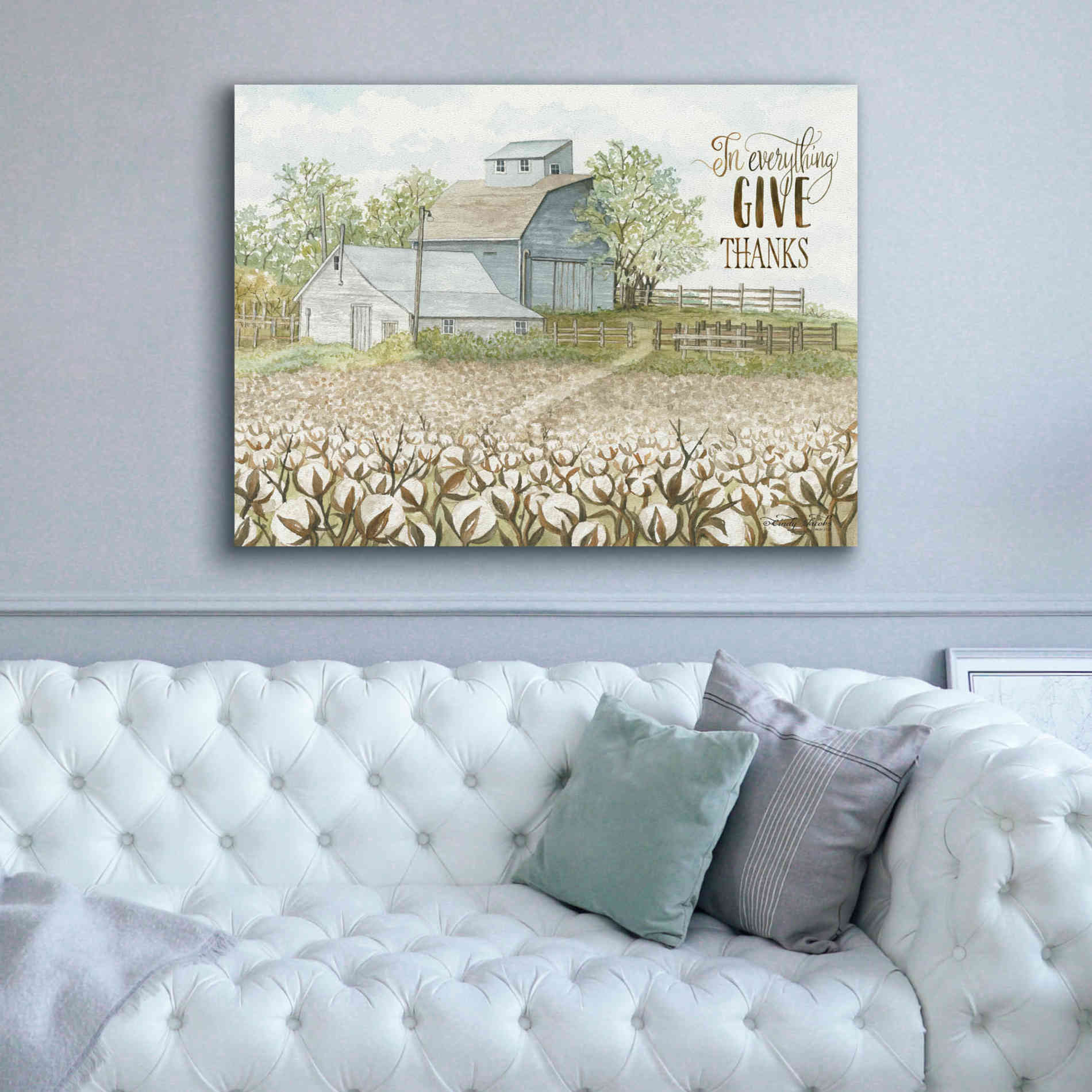 'In Everything Give Thanks Farmhouse' by Cindy Jacobs, Canvas Wall Art,54 x 40