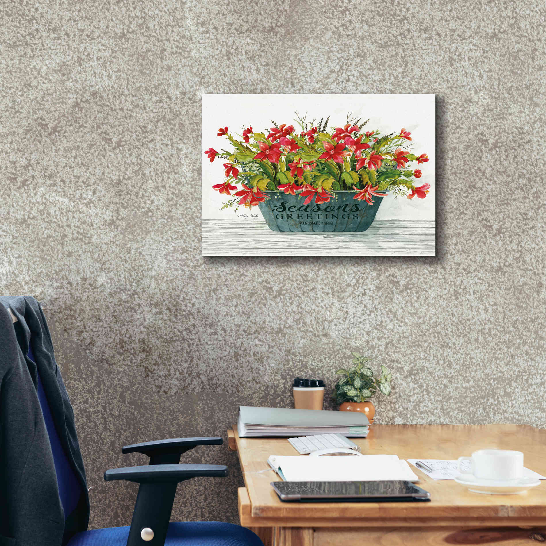 'Seasons Greetings Pot' by Cindy Jacobs, Canvas Wall Art,26 x 18