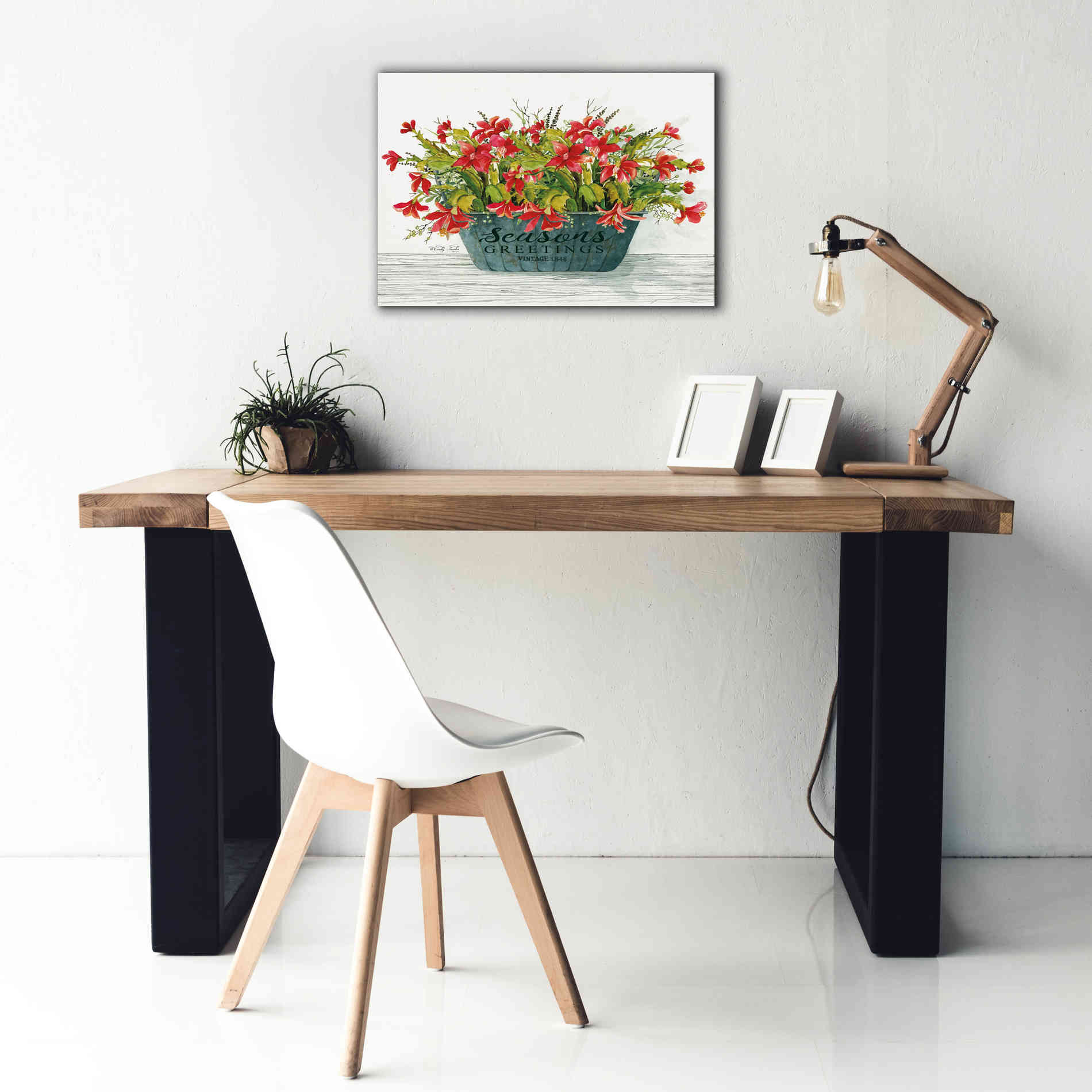 'Seasons Greetings Pot' by Cindy Jacobs, Canvas Wall Art,26 x 18