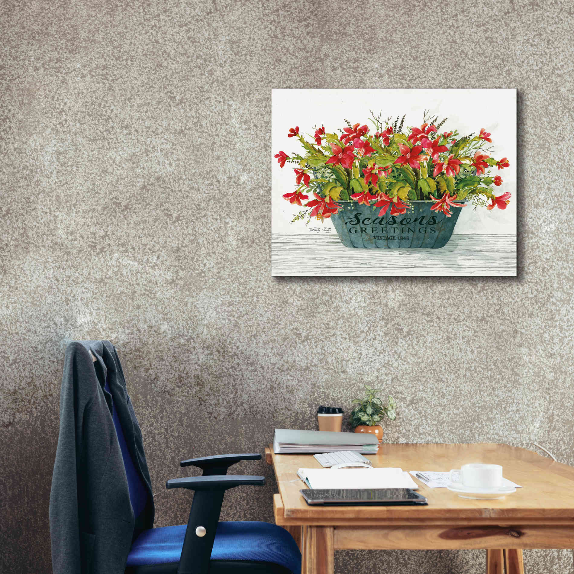 'Seasons Greetings Pot' by Cindy Jacobs, Canvas Wall Art,34 x 26