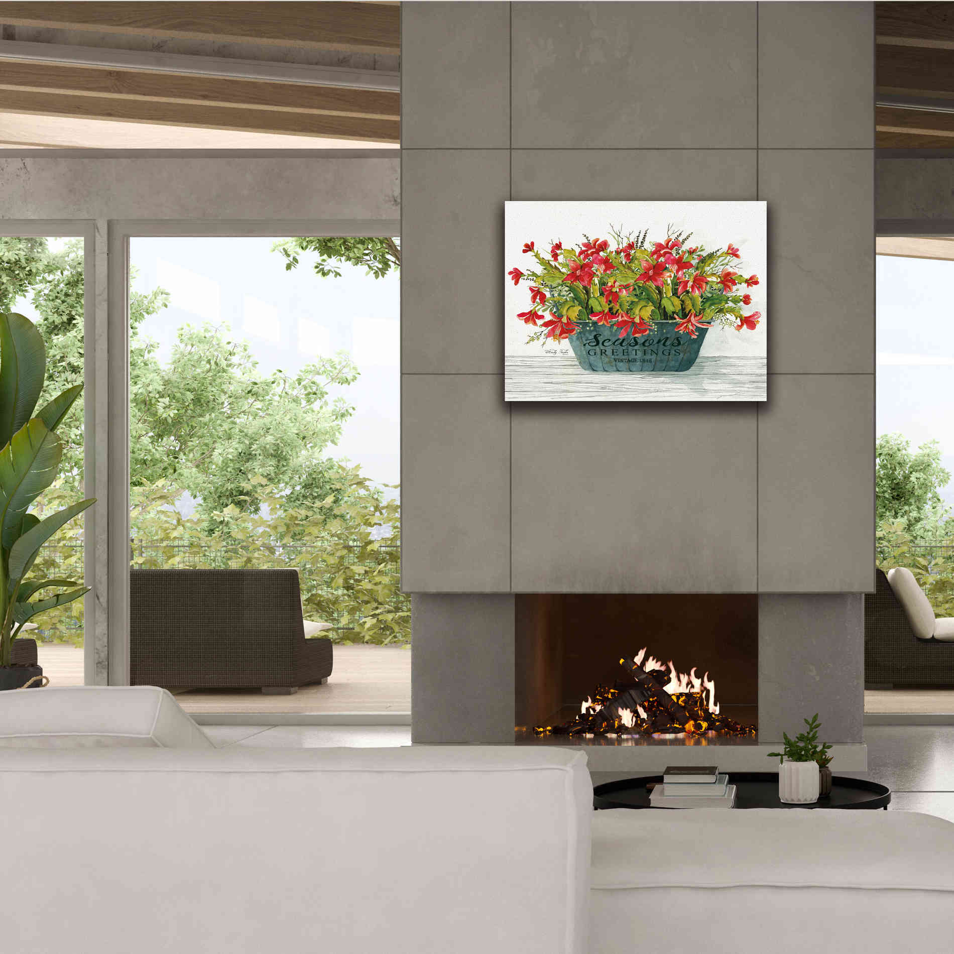 'Seasons Greetings Pot' by Cindy Jacobs, Canvas Wall Art,34 x 26