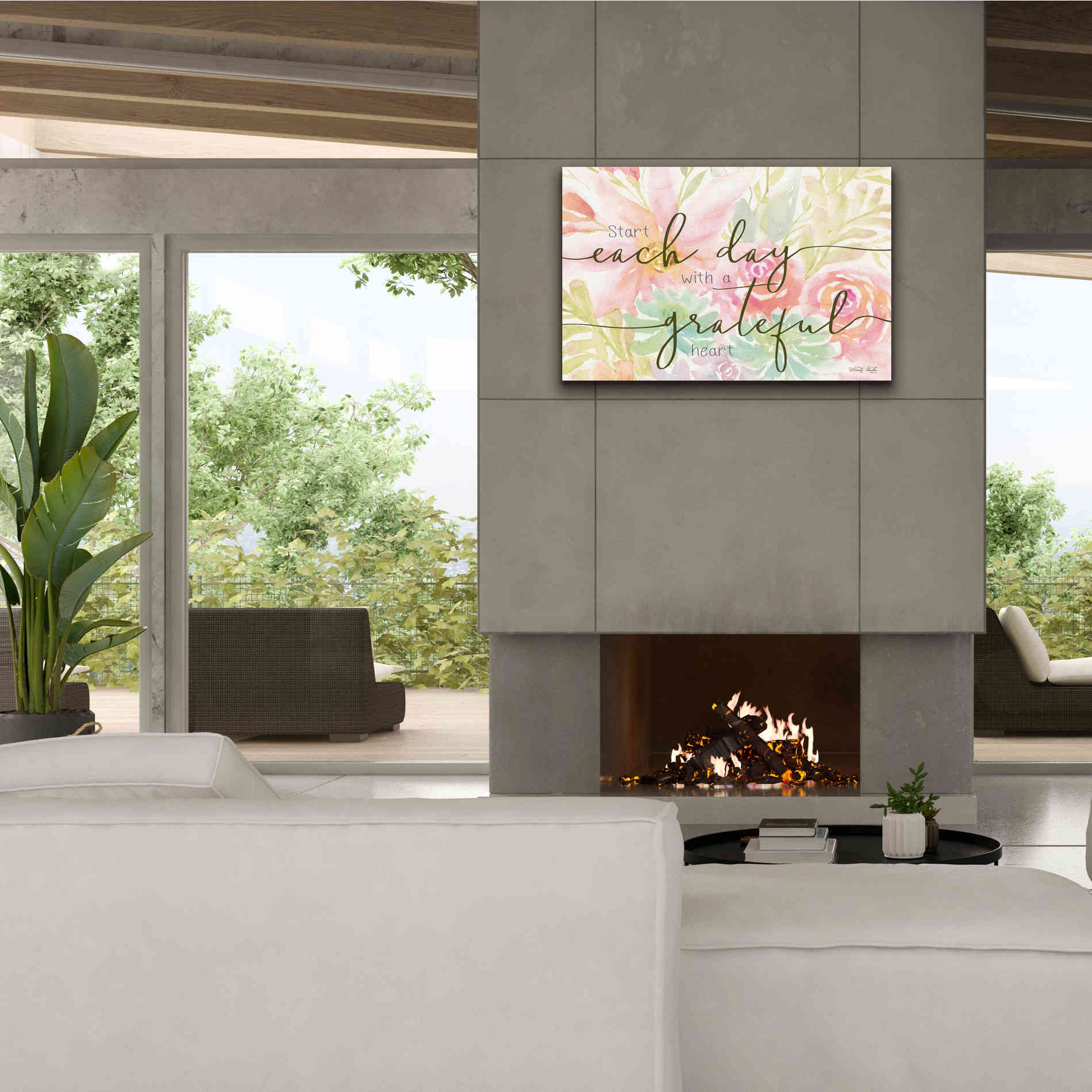 'Floral Grateful Heart' by Cindy Jacobs, Canvas Wall Art,40 x 26
