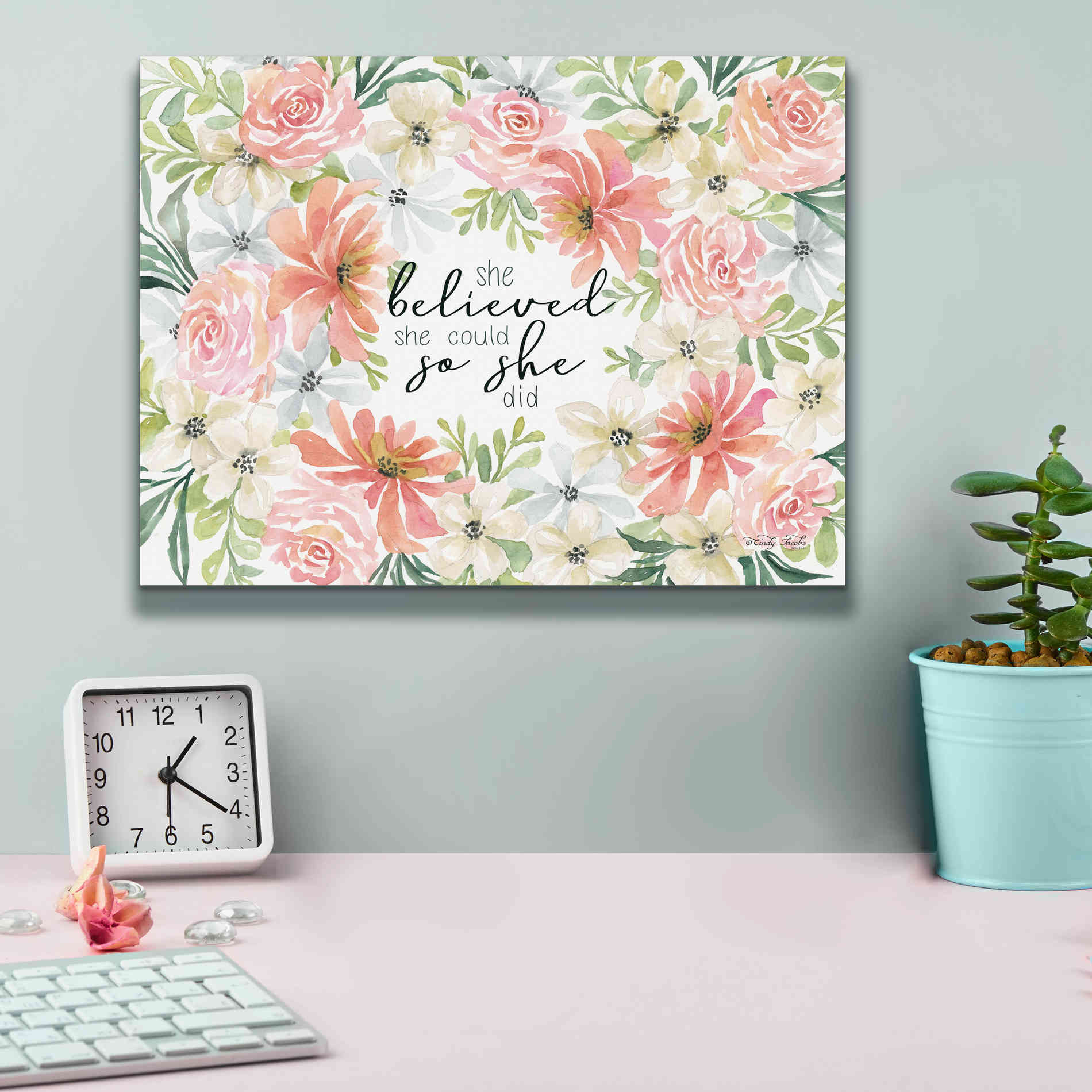 'Floral She Believed' by Cindy Jacobs, Canvas Wall Art,16 x 12
