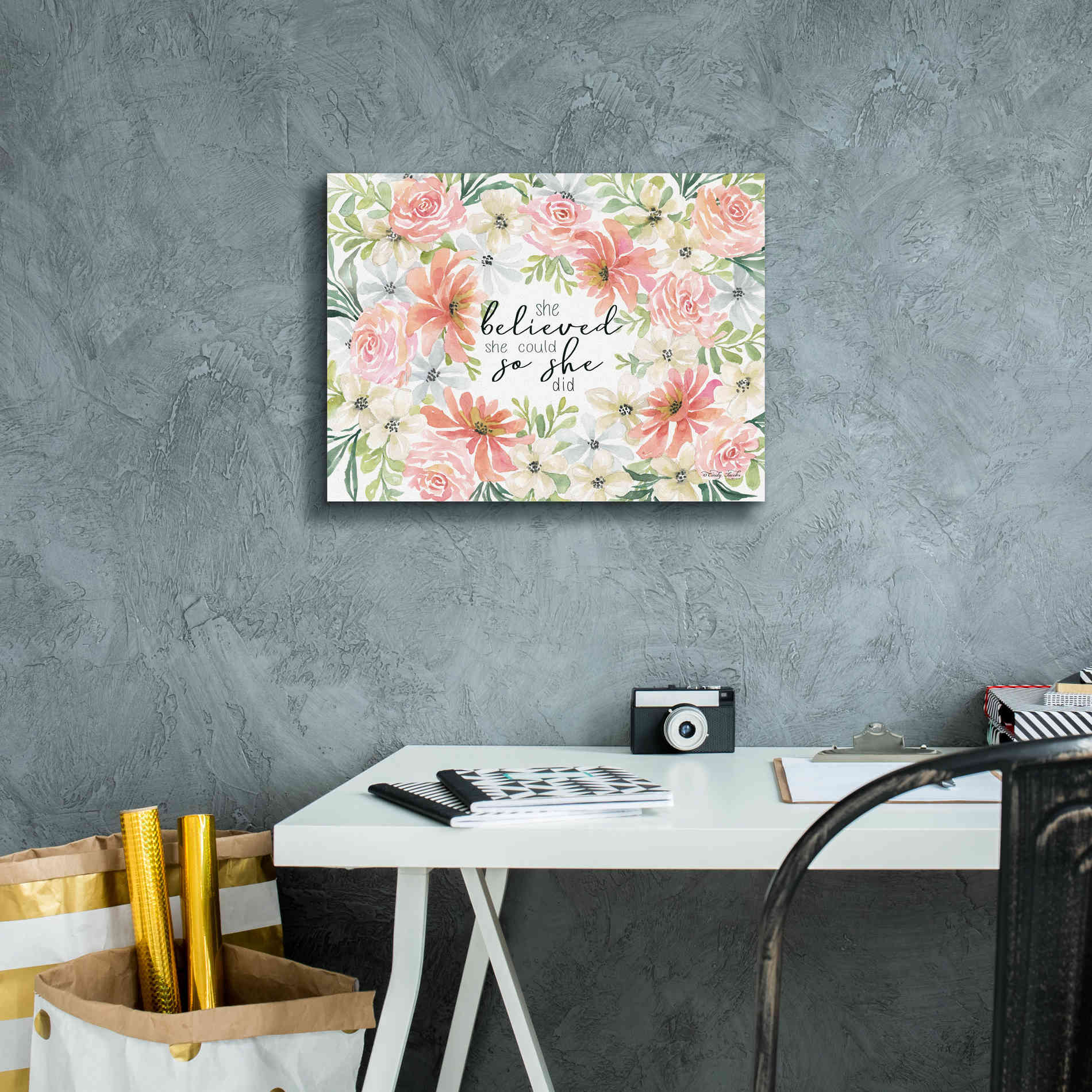'Floral She Believed' by Cindy Jacobs, Canvas Wall Art,16 x 12
