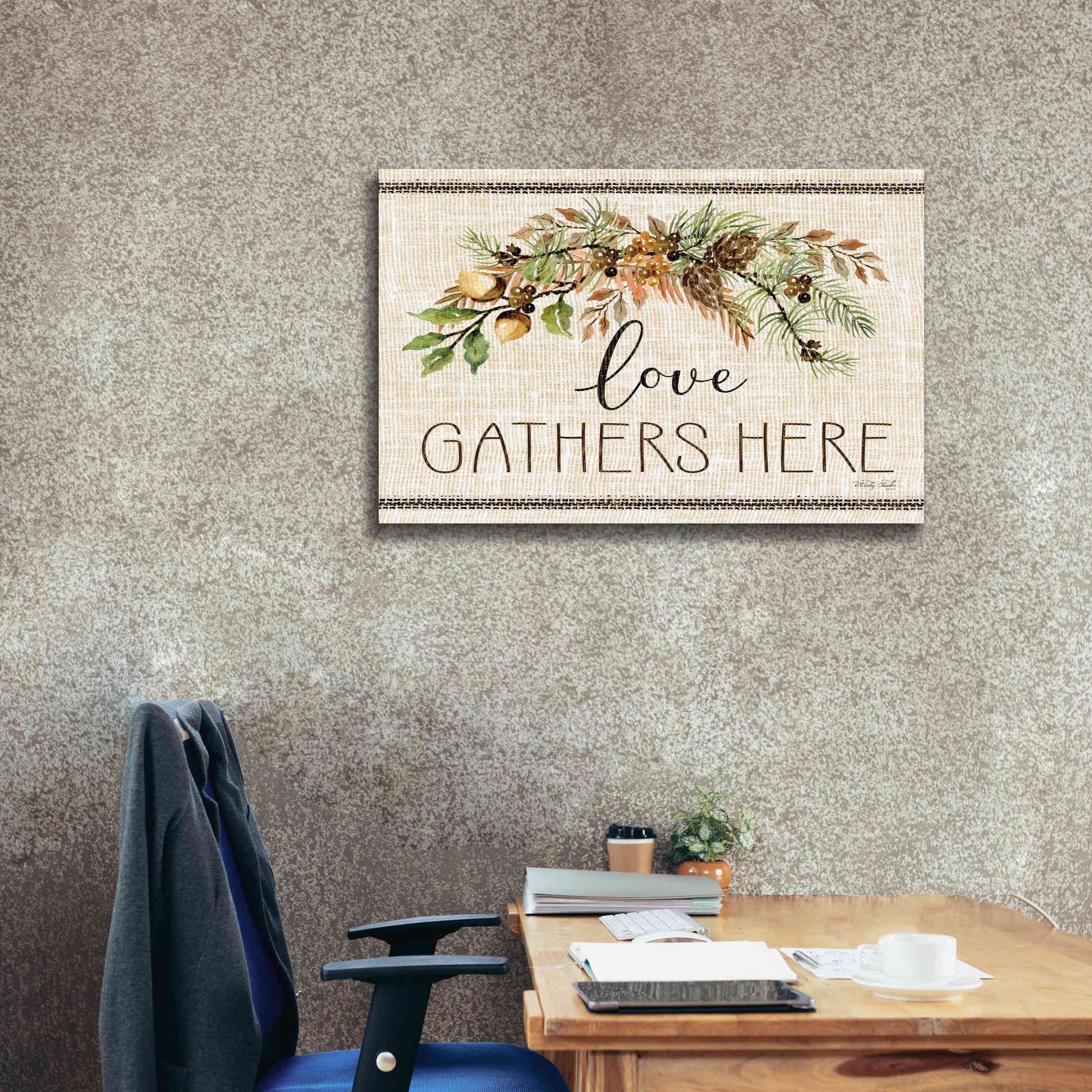 'Love Gathers Here Stitch' by Cindy Jacobs, Canvas Wall Art,40 x 26