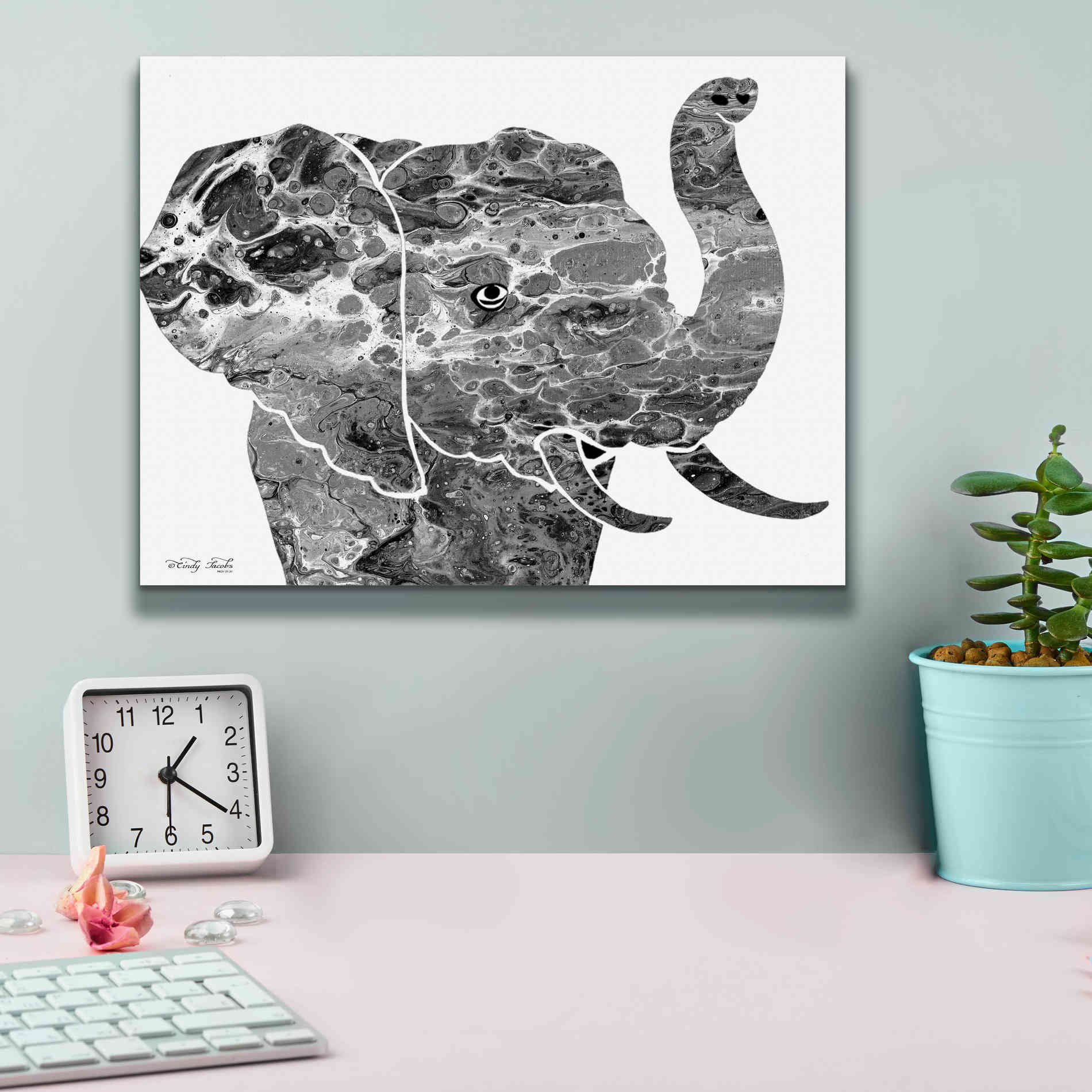 'Bright Elephant' by Cindy Jacobs, Canvas Wall Art,16 x 12