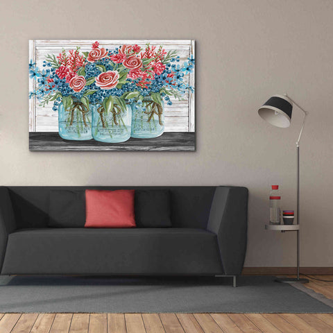 Image of 'Red, White & Blue Jars with White Flowers' by Cindy Jacobs, Canvas Wall Art,60 x 40