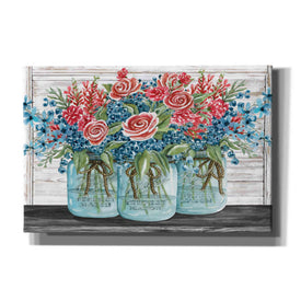'Red, White & Blue Jars with White Flowers' by Cindy Jacobs, Canvas Wall Art