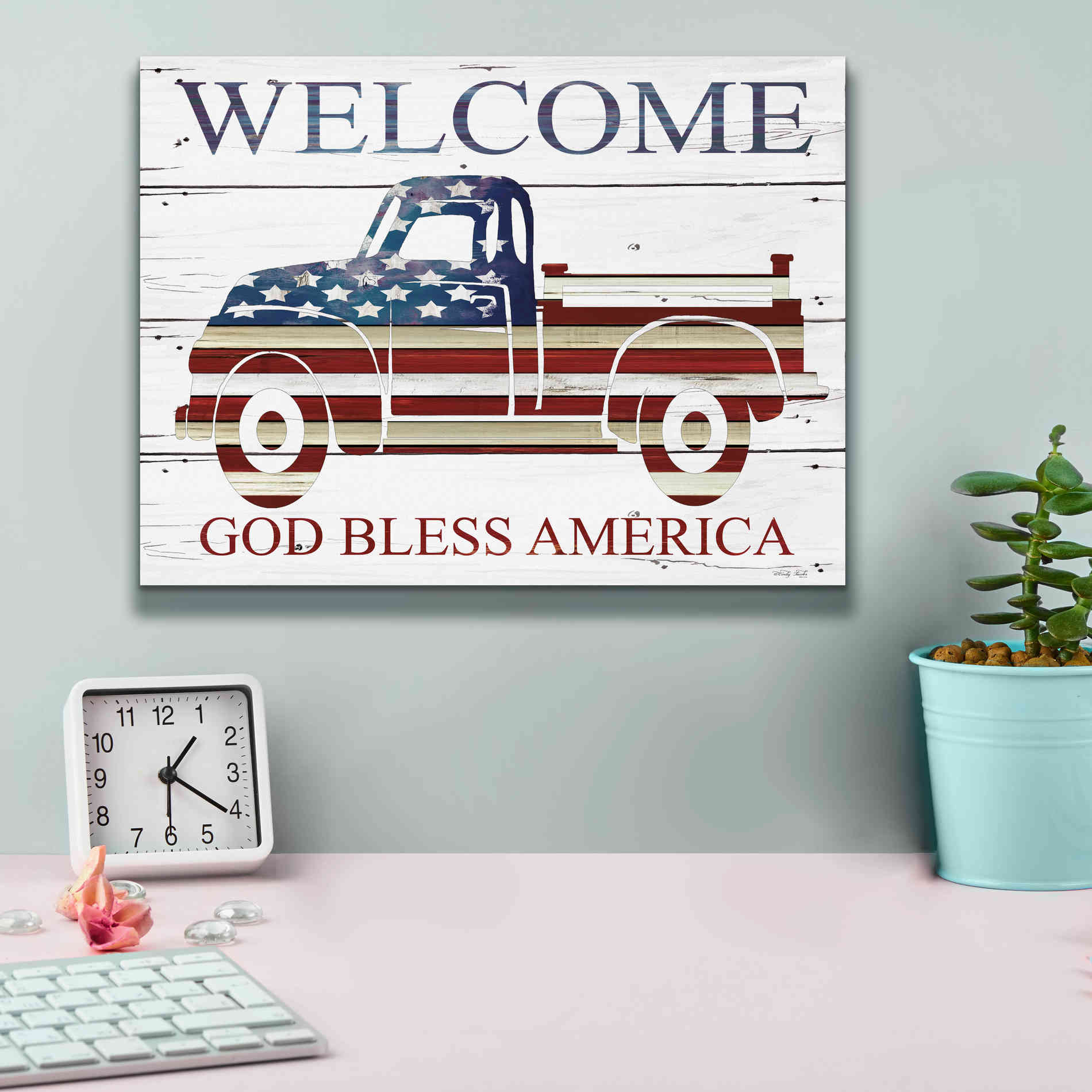 'Welcome Patriotic Truck' by Cindy Jacobs, Canvas Wall Art,16 x 12