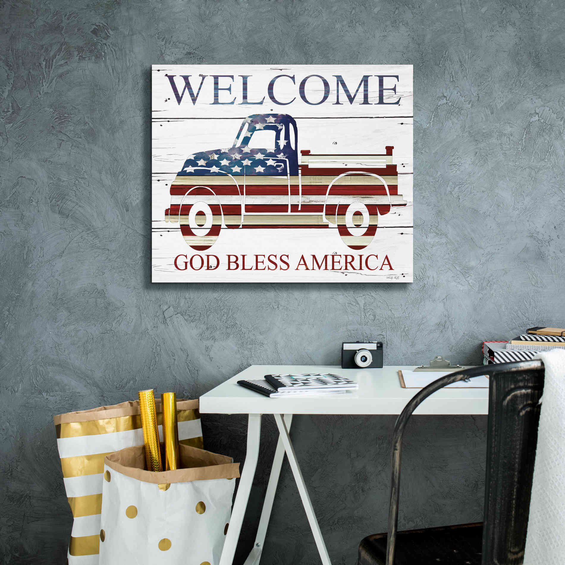 'Welcome Patriotic Truck' by Cindy Jacobs, Canvas Wall Art,24 x 20