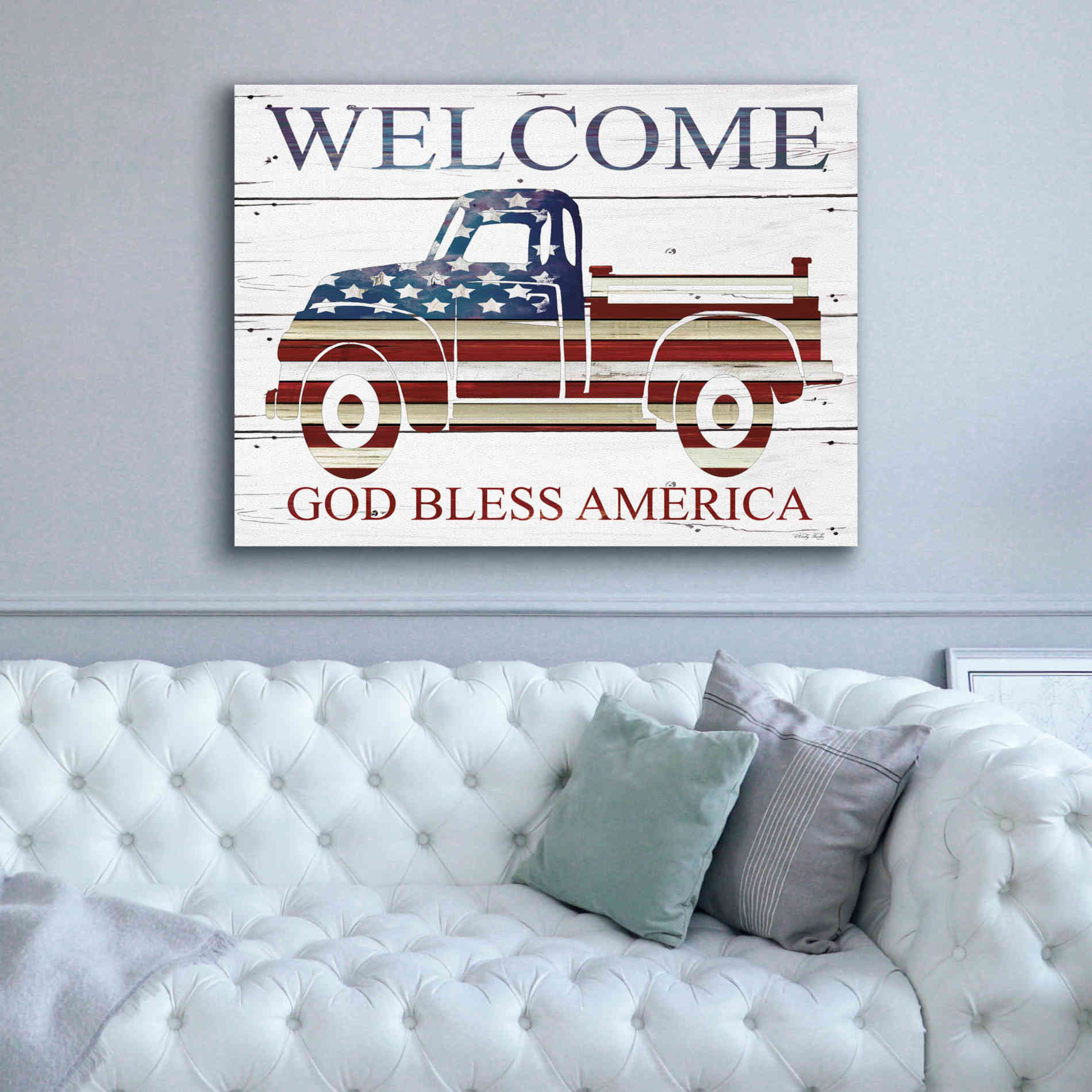 'Welcome Patriotic Truck' by Cindy Jacobs, Canvas Wall Art,54 x 40