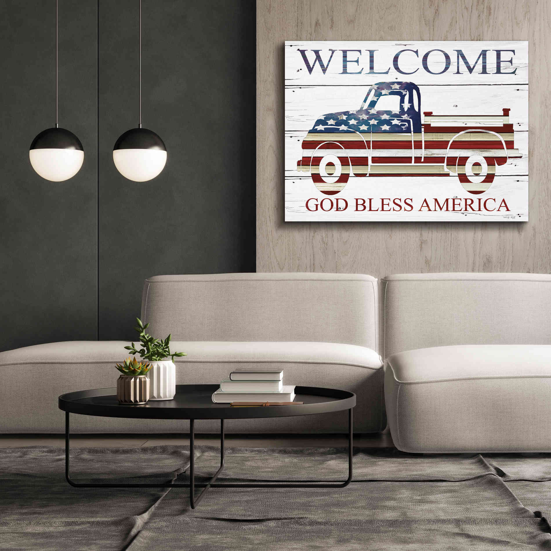 'Welcome Patriotic Truck' by Cindy Jacobs, Canvas Wall Art,54 x 40