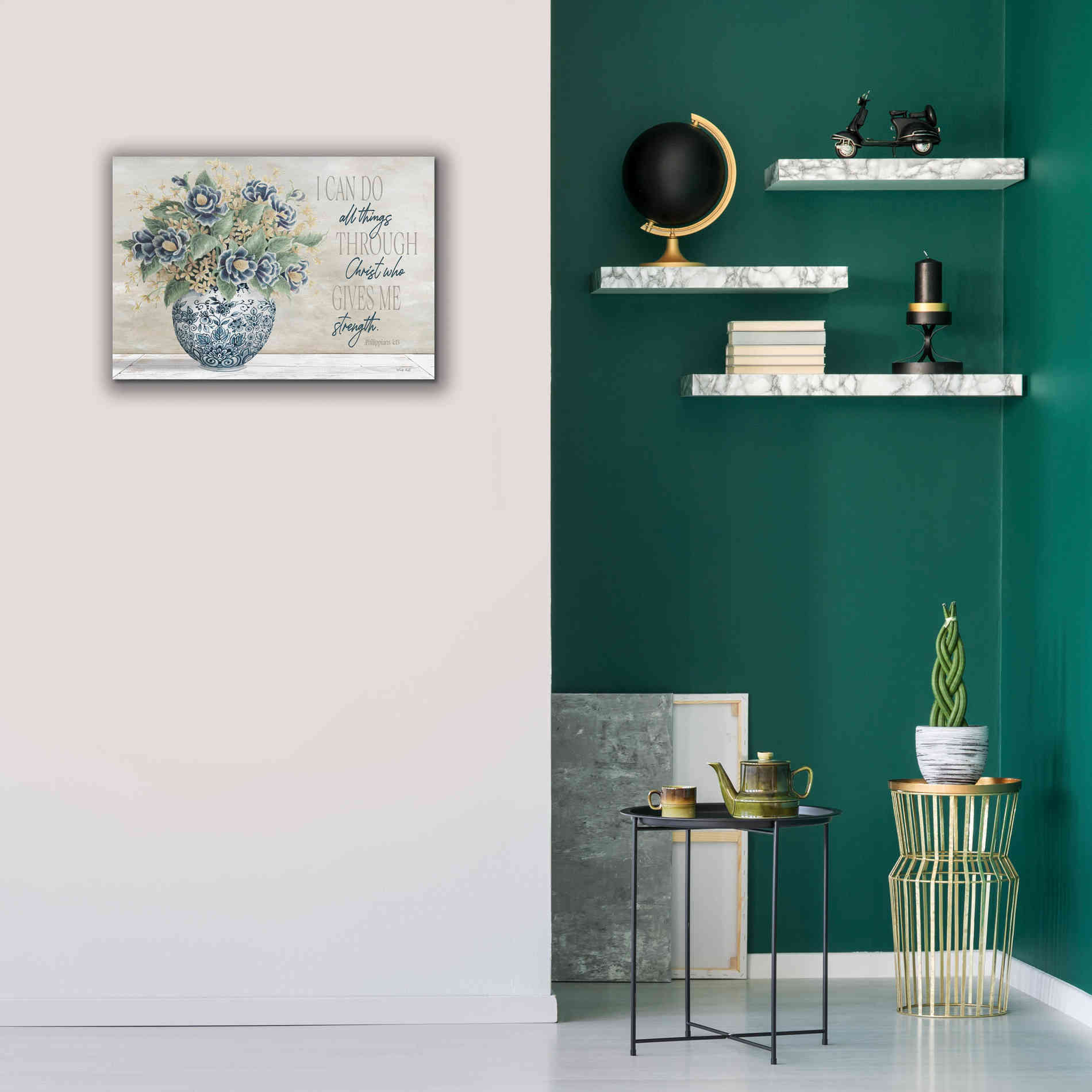 'I Can Do All Things Blue Vase' by Cindy Jacobs, Canvas Wall Art,26 x 18