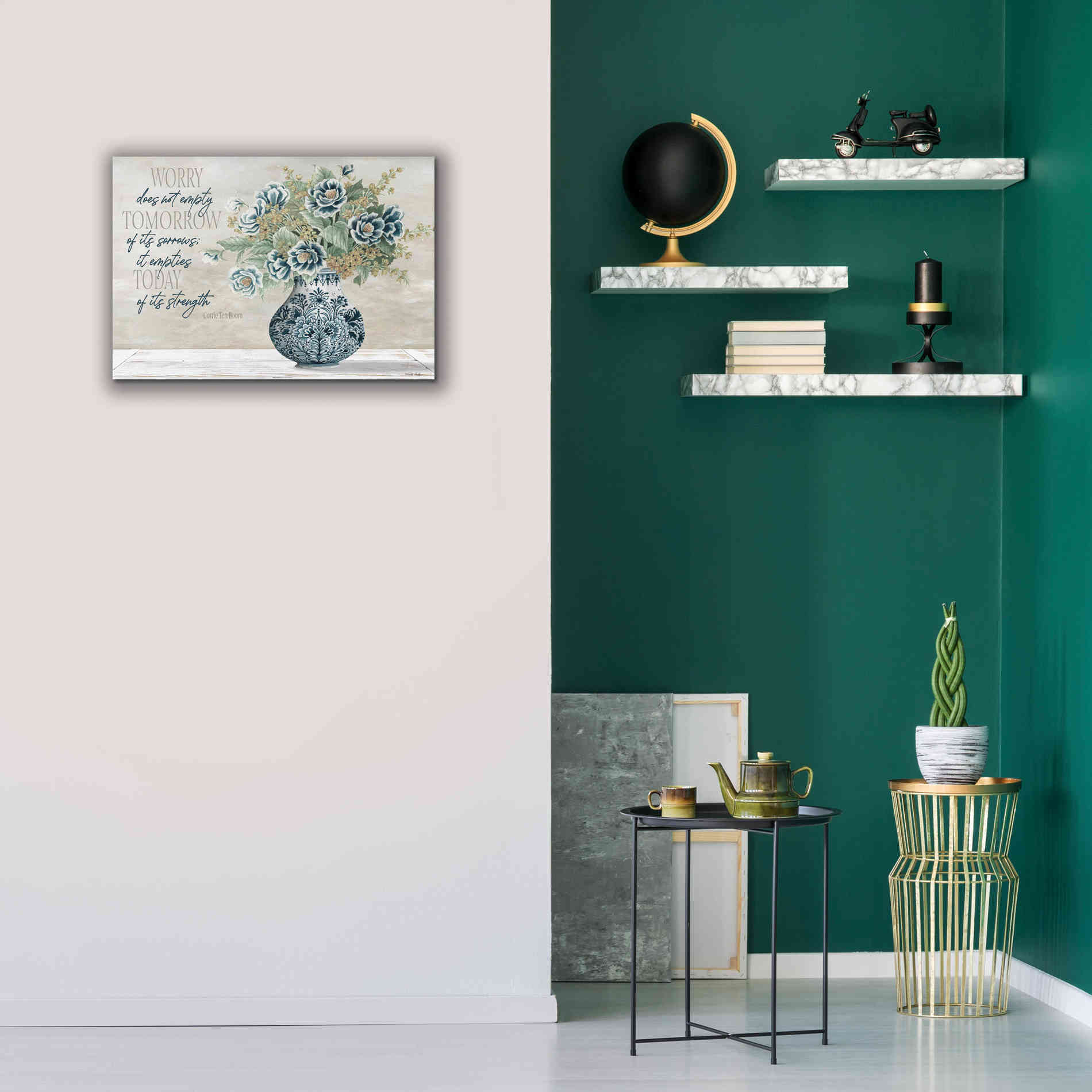 'Don't Worry Blue Vase' by Cindy Jacobs, Canvas Wall Art,26 x 18