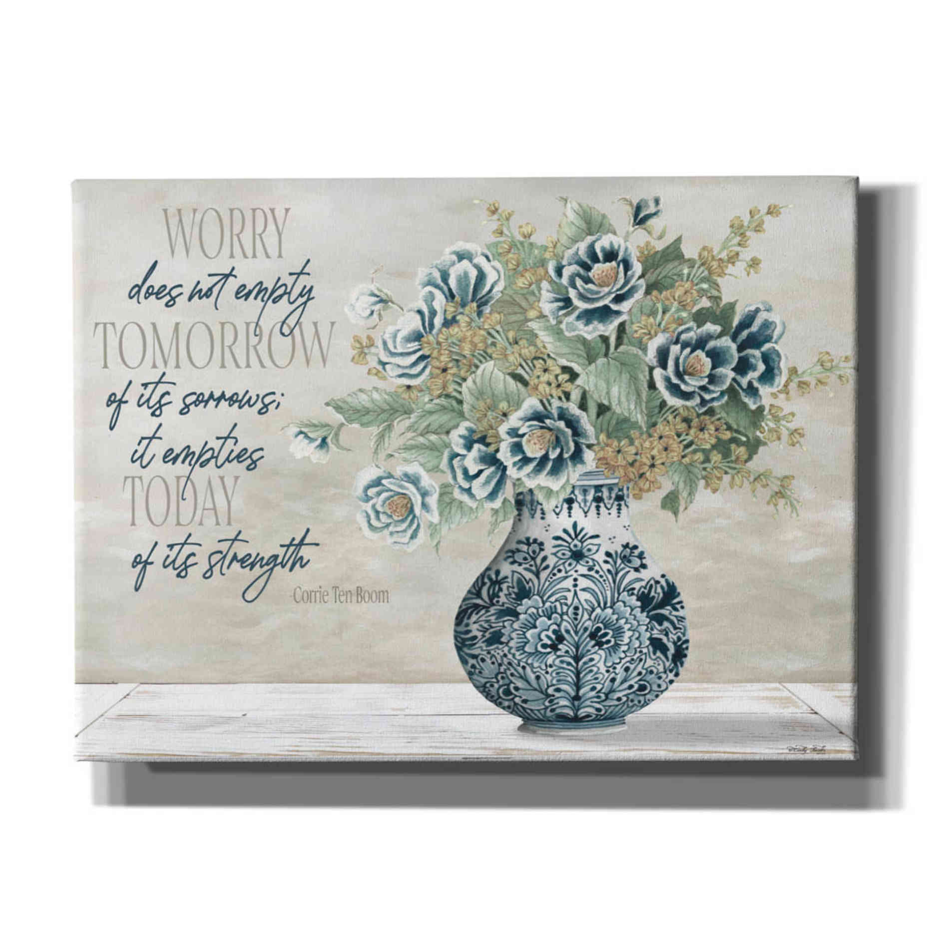 'Don't Worry Blue Vase' by Cindy Jacobs, Canvas Wall Art