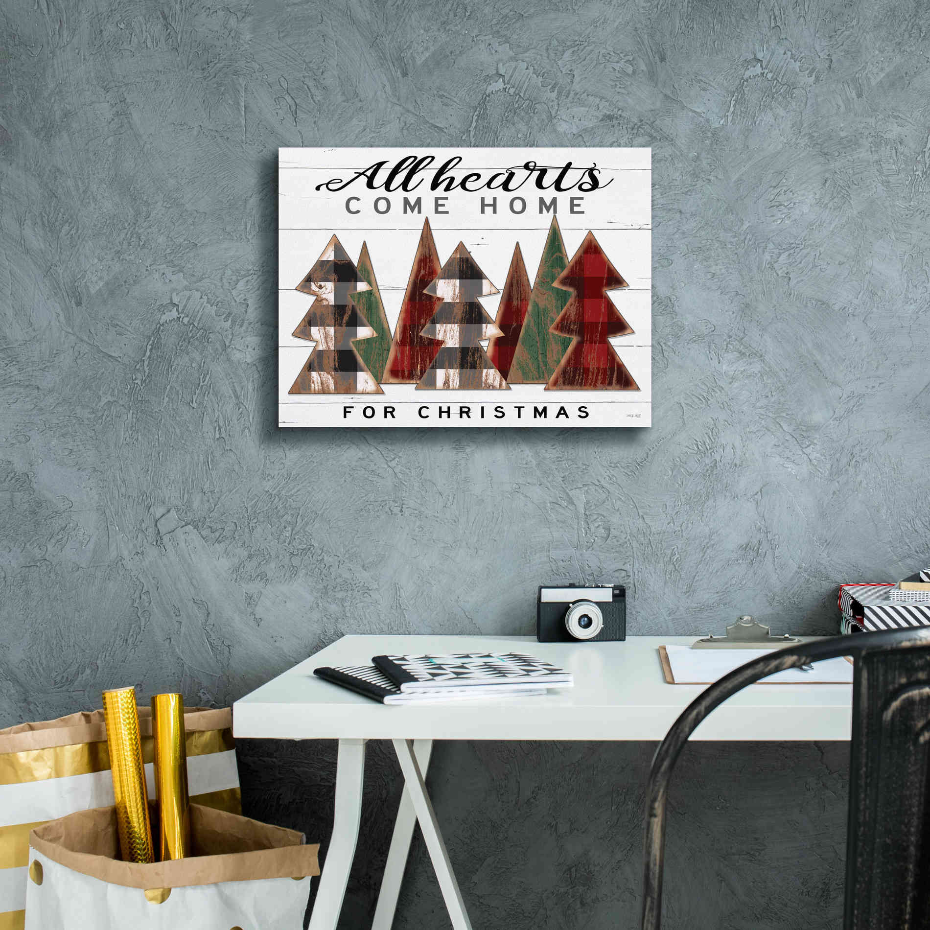 'All Hearts Come Home Plaid Trees' by Cindy Jacobs, Canvas Wall Art,16 x 12