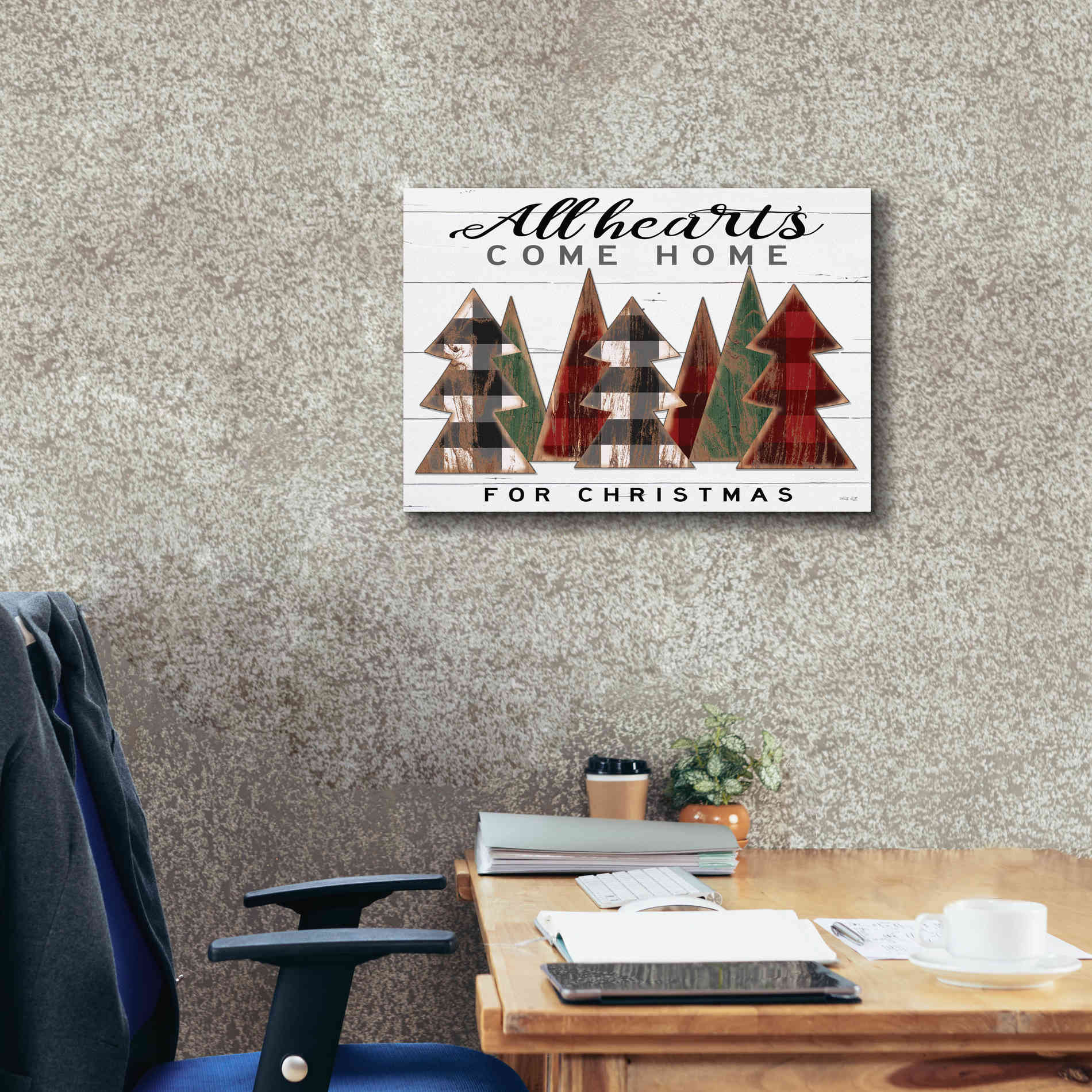 'All Hearts Come Home Plaid Trees' by Cindy Jacobs, Canvas Wall Art,26 x 18