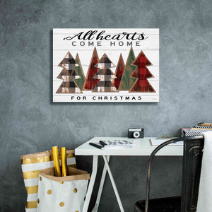 'All Hearts Come Home Plaid Trees' by Cindy Jacobs, Canvas Wall Art,26 x 18