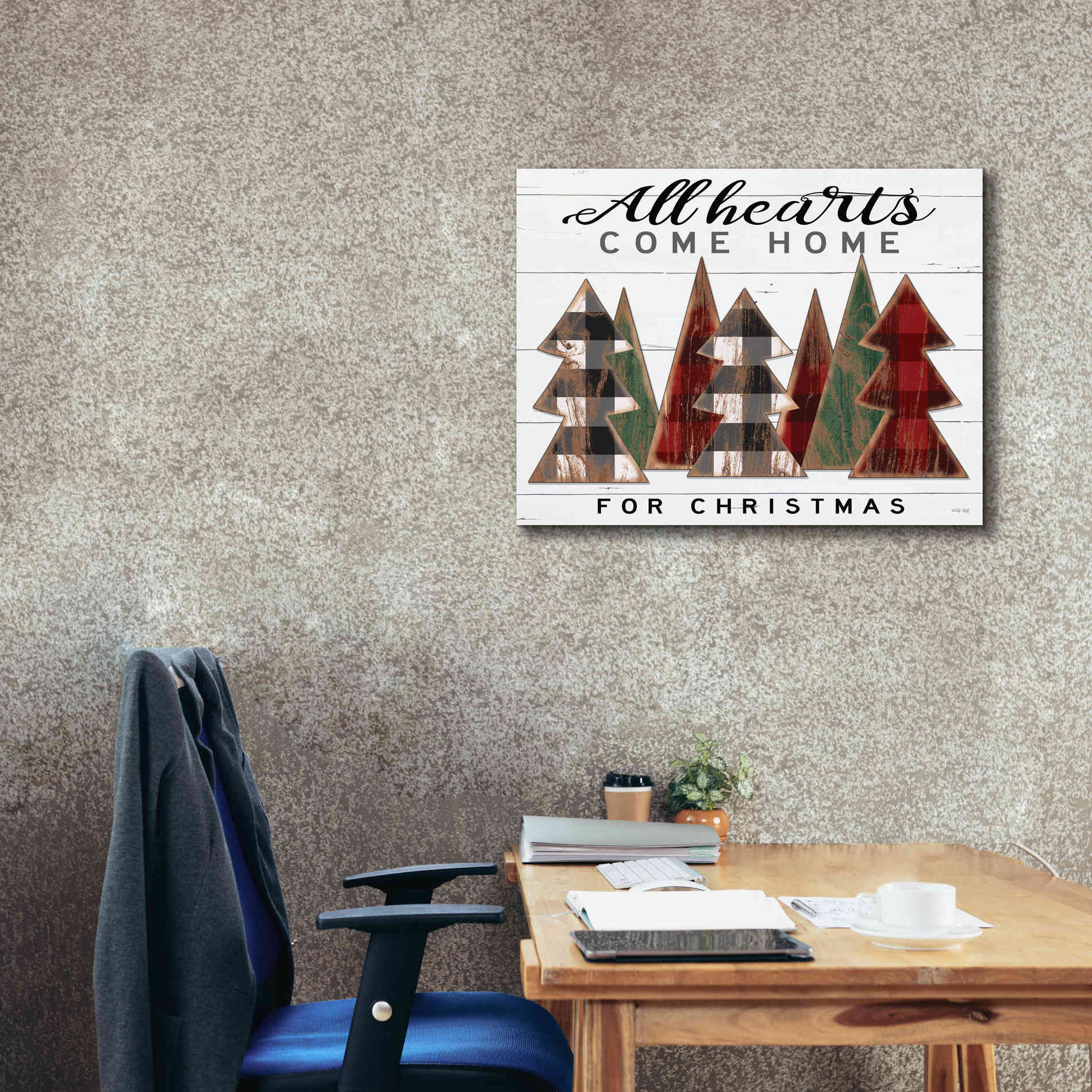 'All Hearts Come Home Plaid Trees' by Cindy Jacobs, Canvas Wall Art,34 x 26