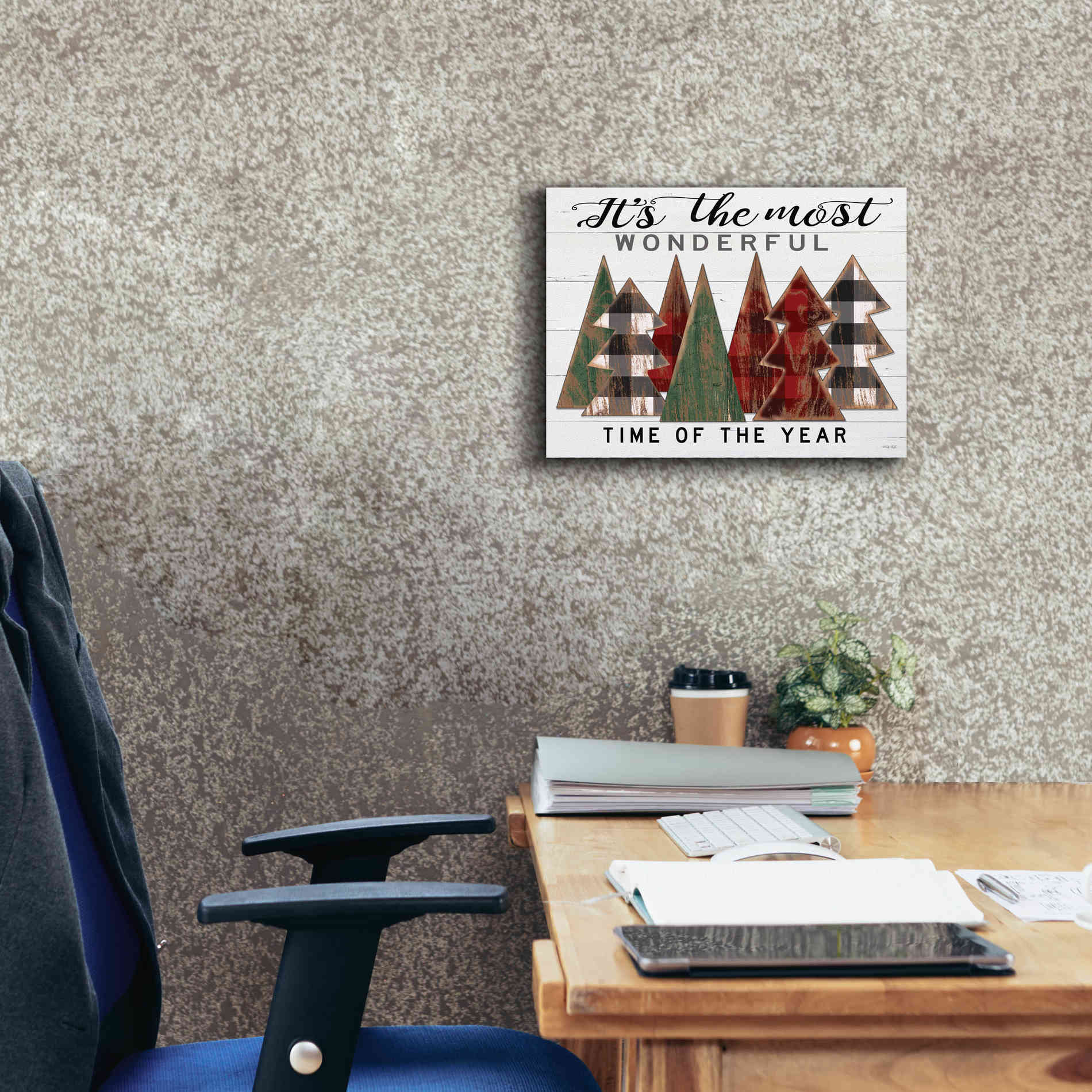 'It's the Most Wonderful Time Plaid Trees' by Cindy Jacobs, Canvas Wall Art,16 x 12