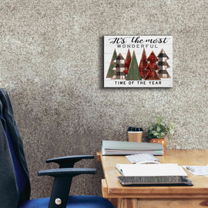 'It's the Most Wonderful Time Plaid Trees' by Cindy Jacobs, Canvas Wall Art,16 x 12