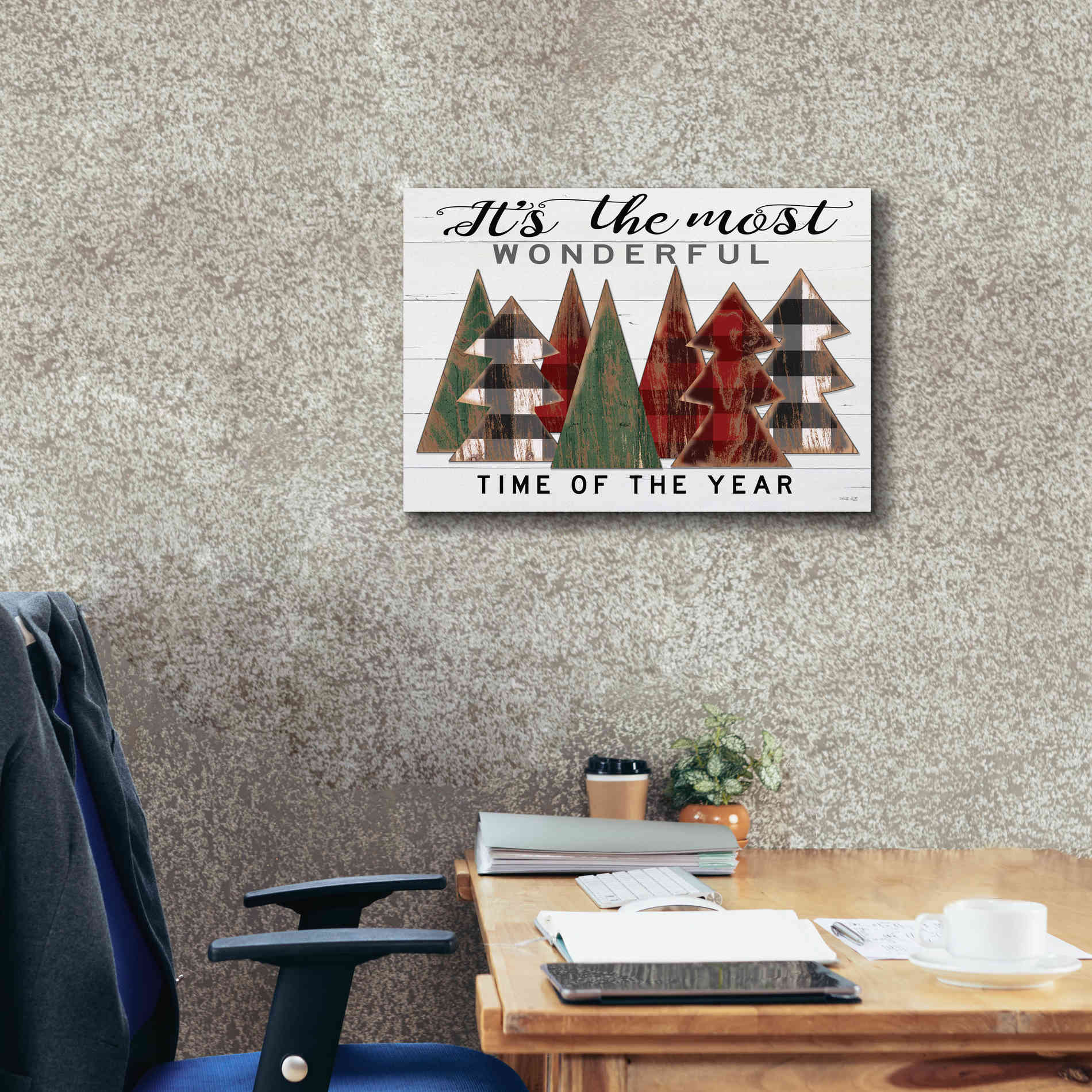 'It's the Most Wonderful Time Plaid Trees' by Cindy Jacobs, Canvas Wall Art,26 x 18