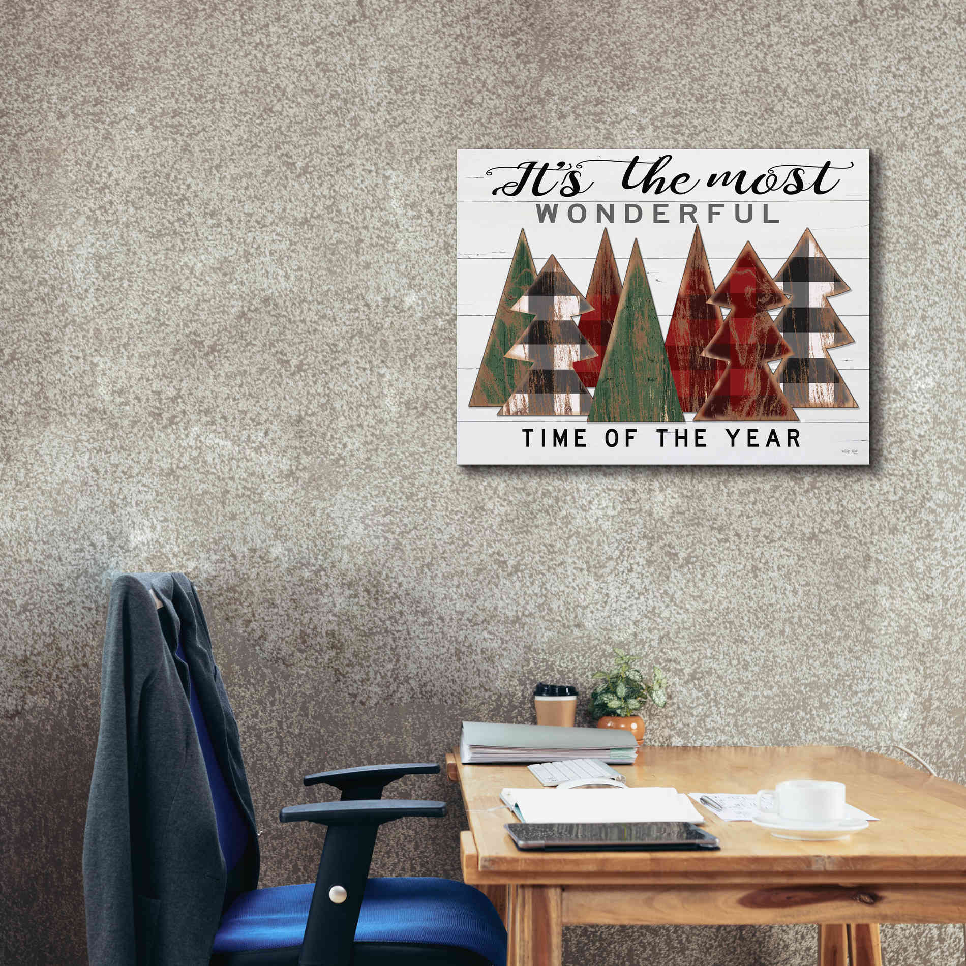 'It's the Most Wonderful Time Plaid Trees' by Cindy Jacobs, Canvas Wall Art,34 x 26
