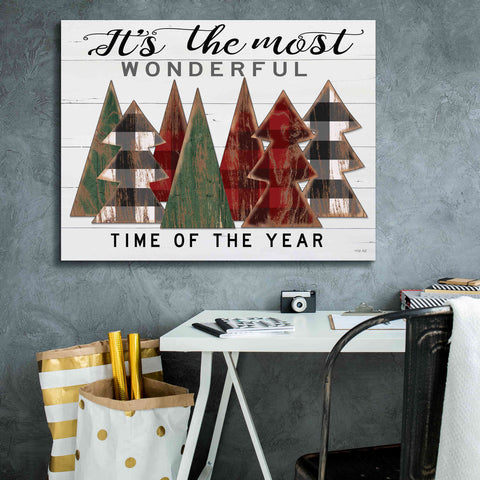 Image of 'It's the Most Wonderful Time Plaid Trees' by Cindy Jacobs, Canvas Wall Art,34 x 26