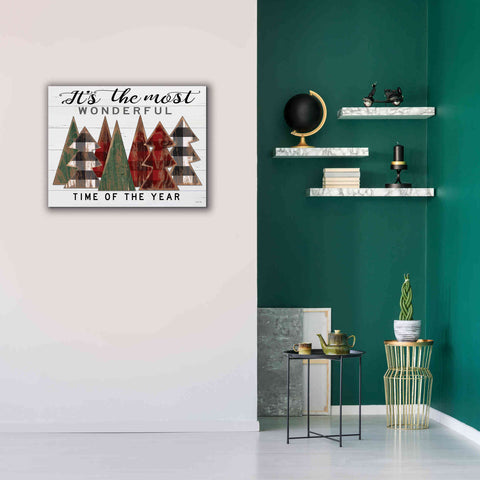 Image of 'It's the Most Wonderful Time Plaid Trees' by Cindy Jacobs, Canvas Wall Art,34 x 26