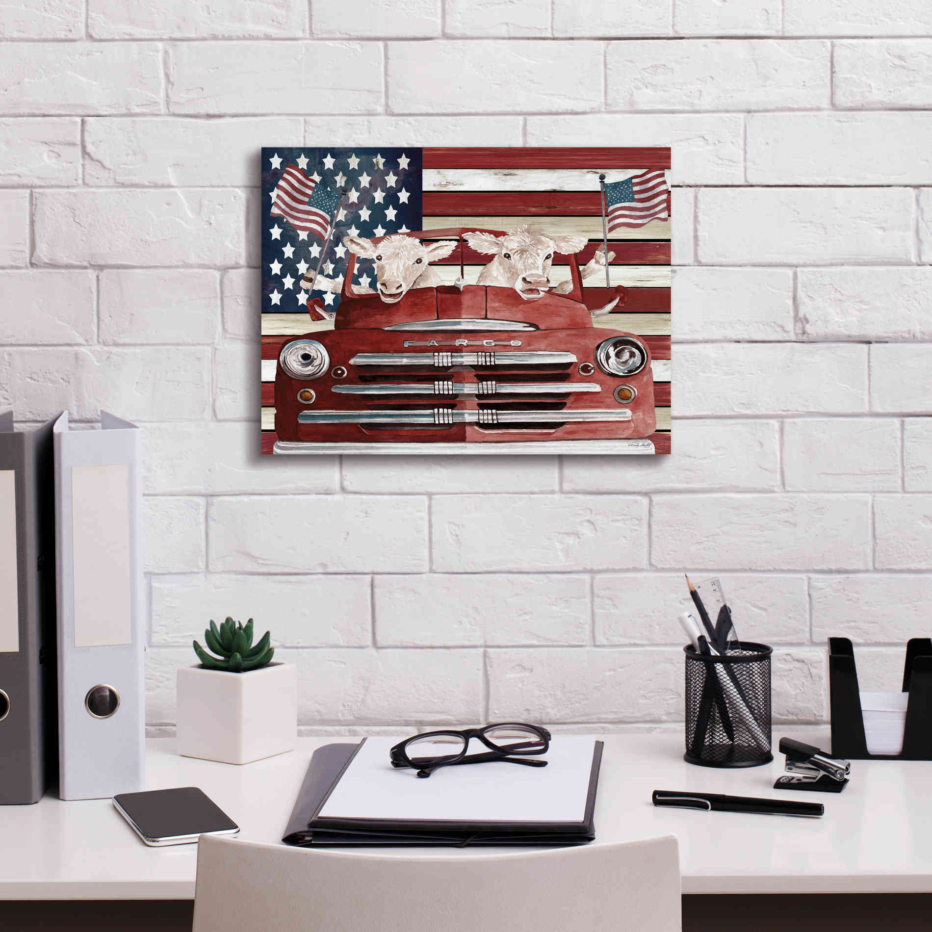 'Patriotic Cows' by Cindy Jacobs, Canvas Wall Art,16 x 12