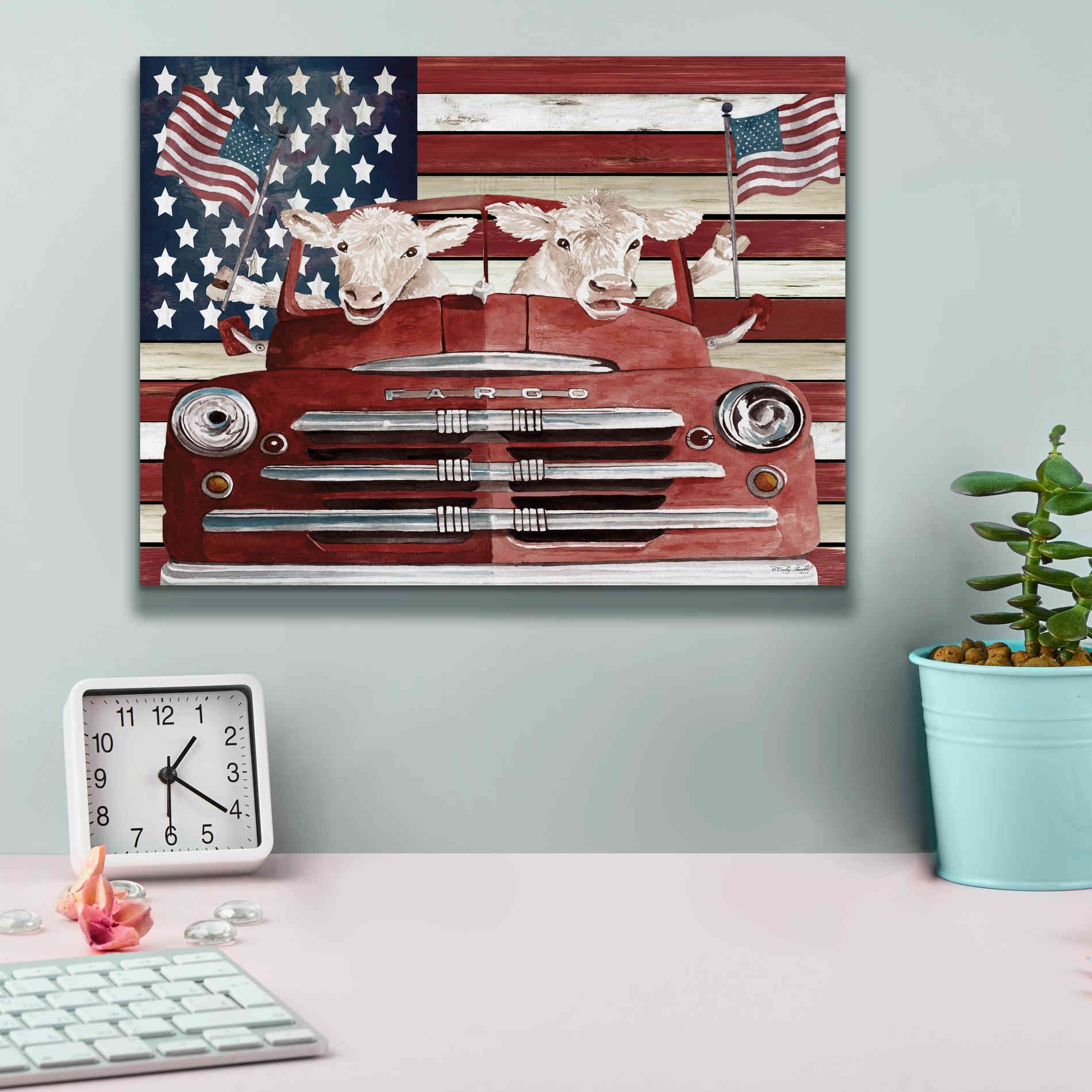 'Patriotic Cows' by Cindy Jacobs, Canvas Wall Art,16 x 12