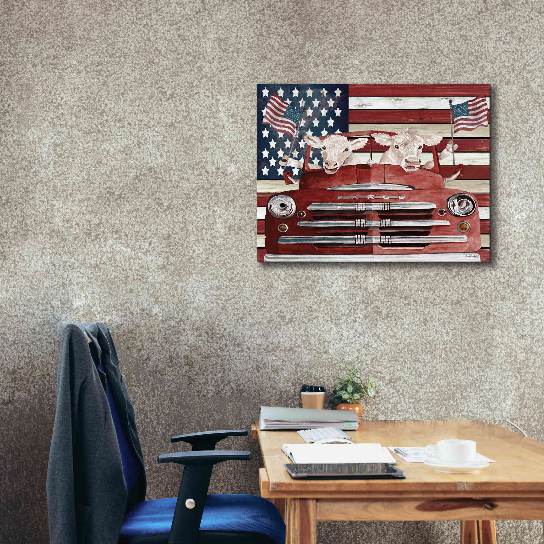 'Patriotic Cows' by Cindy Jacobs, Canvas Wall Art,34 x 26