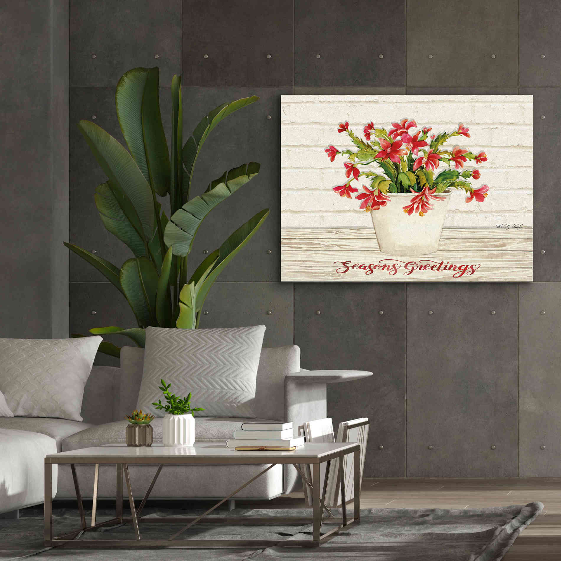 'Christmas Cactus - Season's Greetings' by Cindy Jacobs, Canvas Wall Art,54 x 40