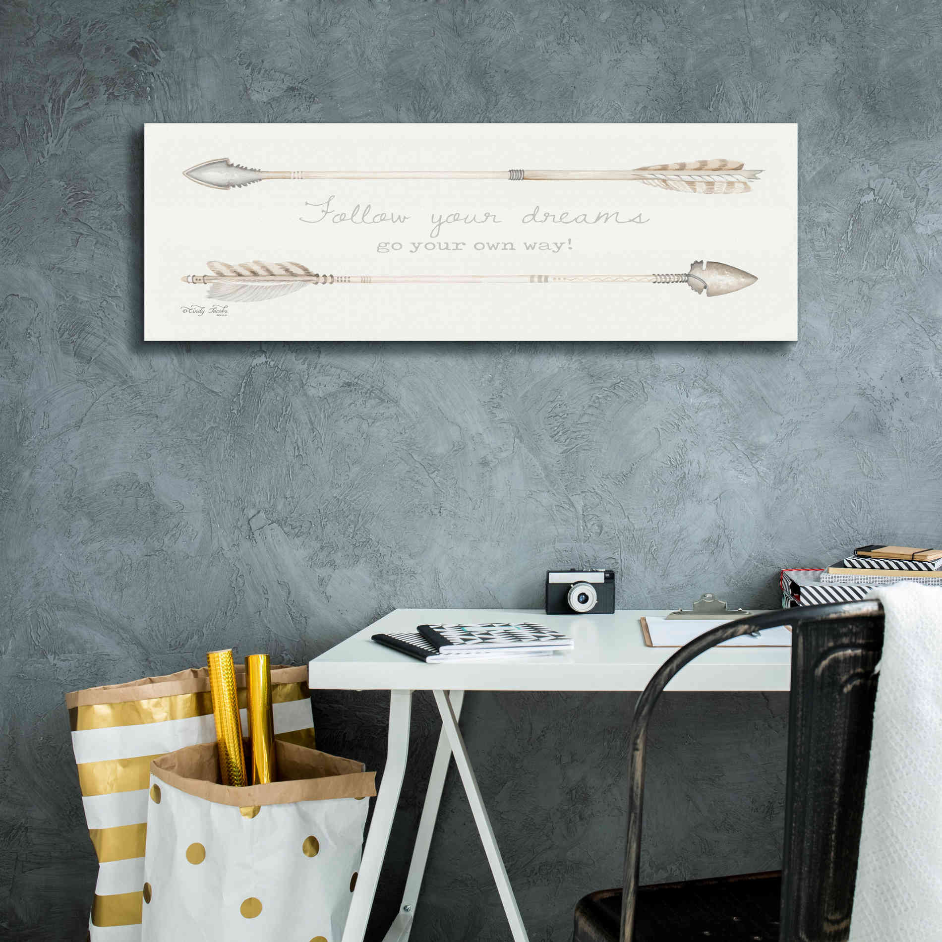'Arrows - Follow Your Dreams' by Cindy Jacobs, Canvas Wall Art,36 x 12