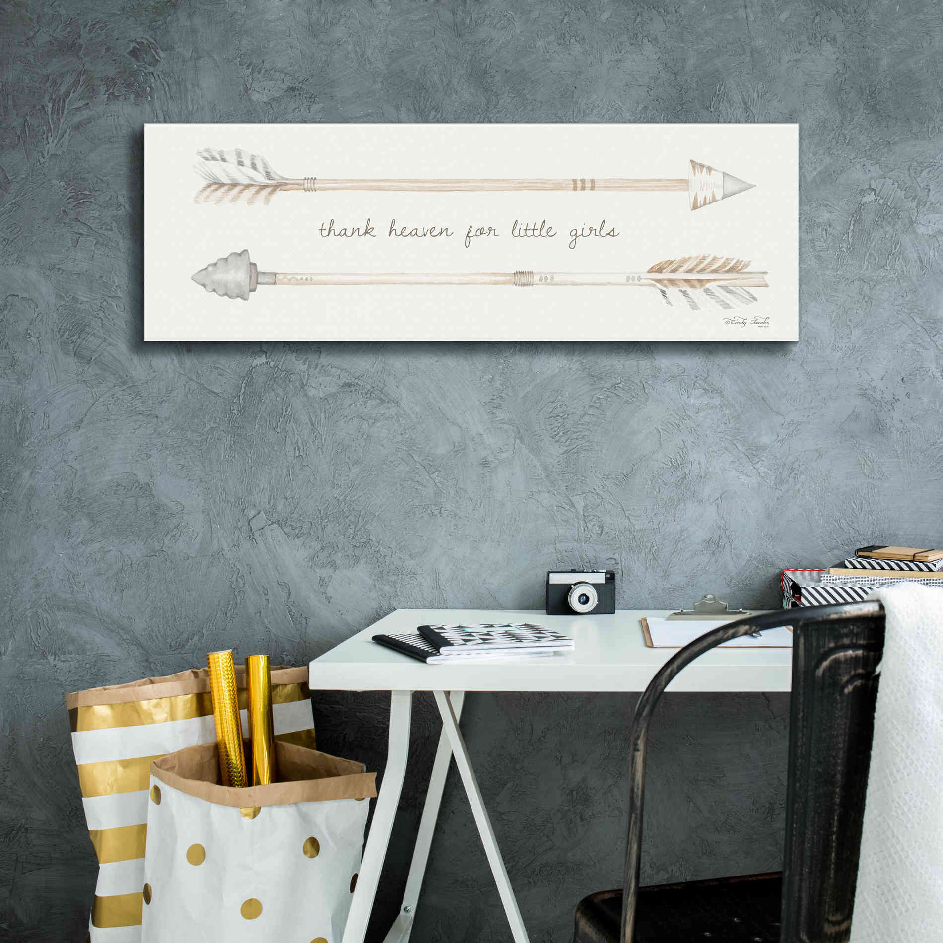 'Arrows - Thank Heaven for Little Girls' by Cindy Jacobs, Canvas Wall Art,36 x 12