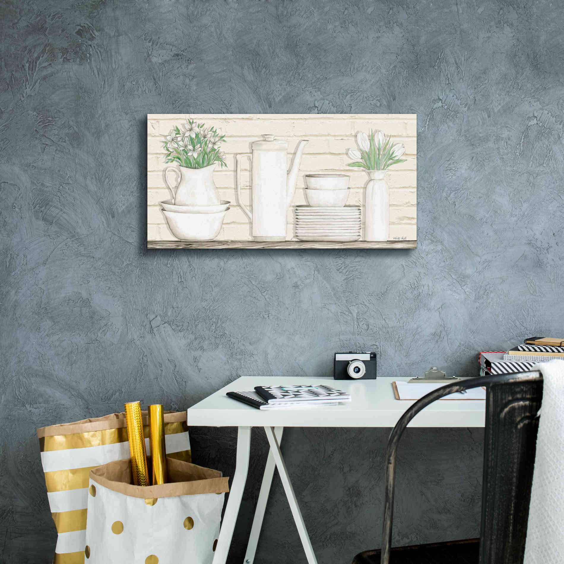'White Ware Shelf II' by Cindy Jacobs, Canvas Wall Art,24 x 12
