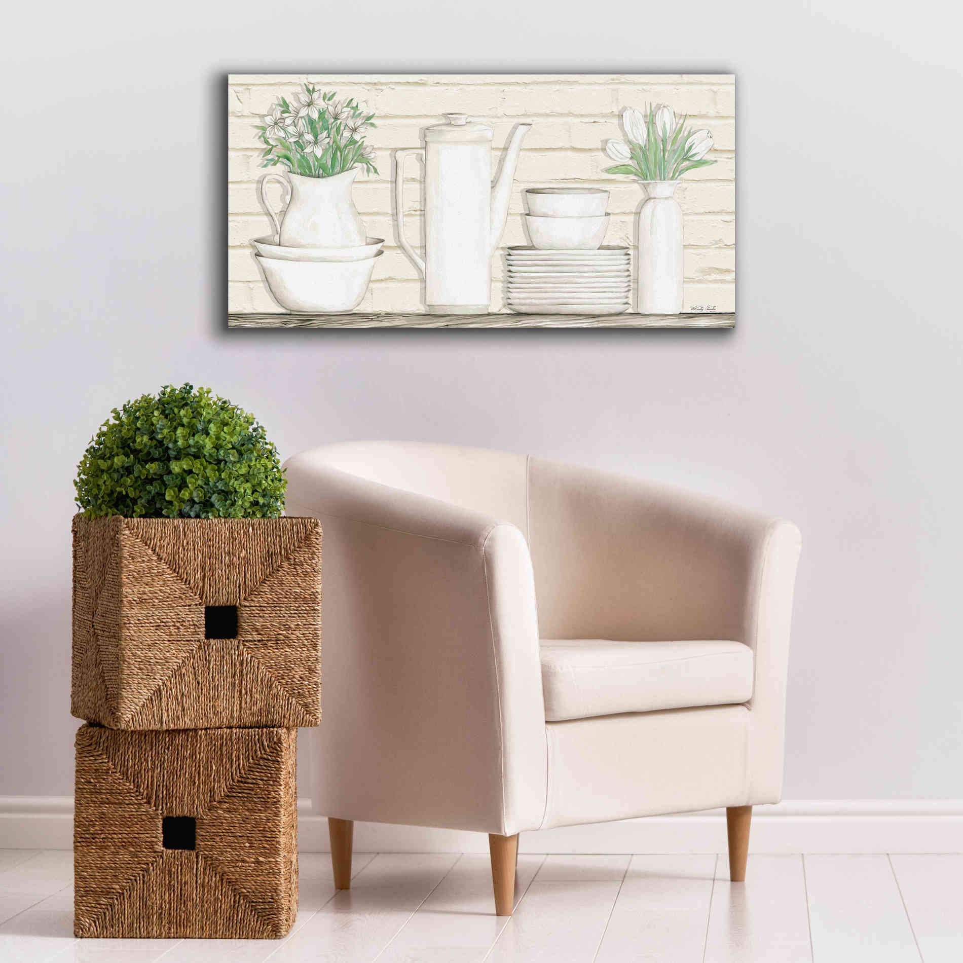 'White Ware Shelf II' by Cindy Jacobs, Canvas Wall Art,40 x 20