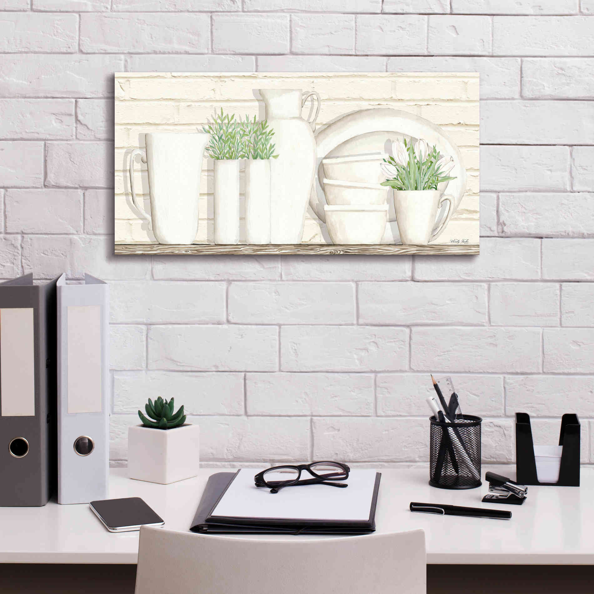 'White Ware Shelf I' by Cindy Jacobs, Canvas Wall Art,24 x 12