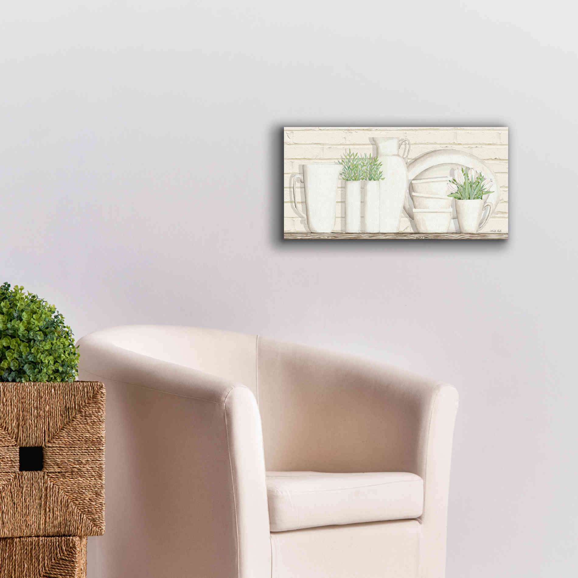 'White Ware Shelf I' by Cindy Jacobs, Canvas Wall Art,24 x 12