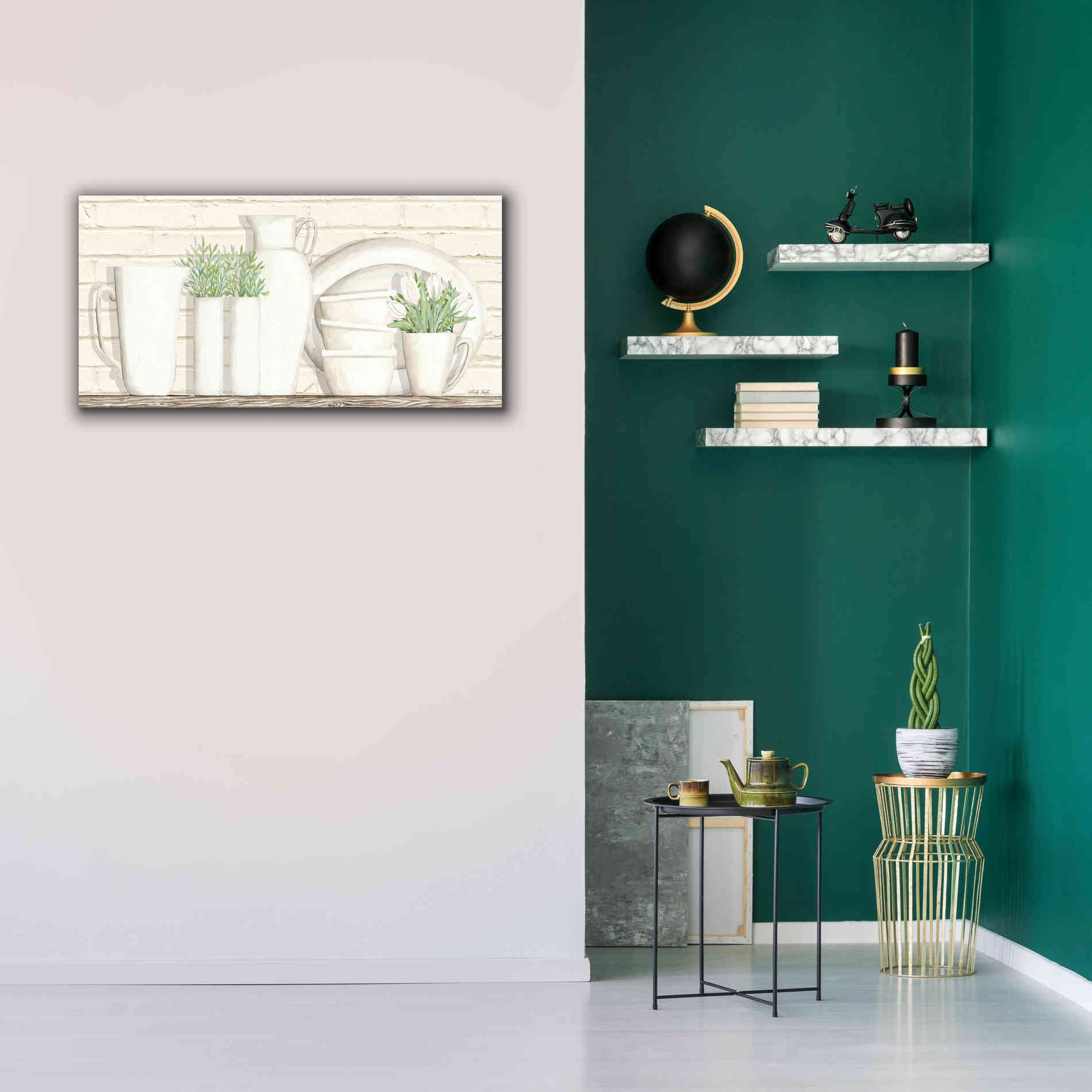 'White Ware Shelf I' by Cindy Jacobs, Canvas Wall Art,40 x 20